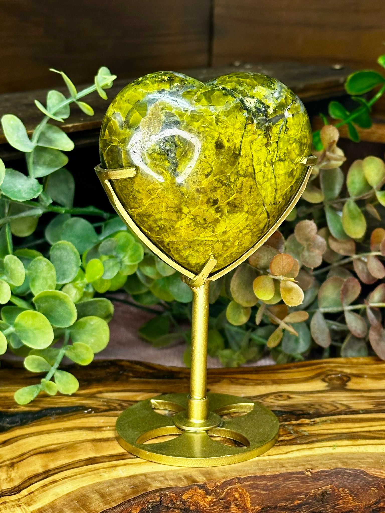 Green Opal Heart On Stand