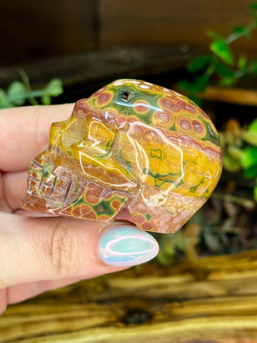 8th Vein Ocean Jasper Skull – Orb Pattern Crystal Carving