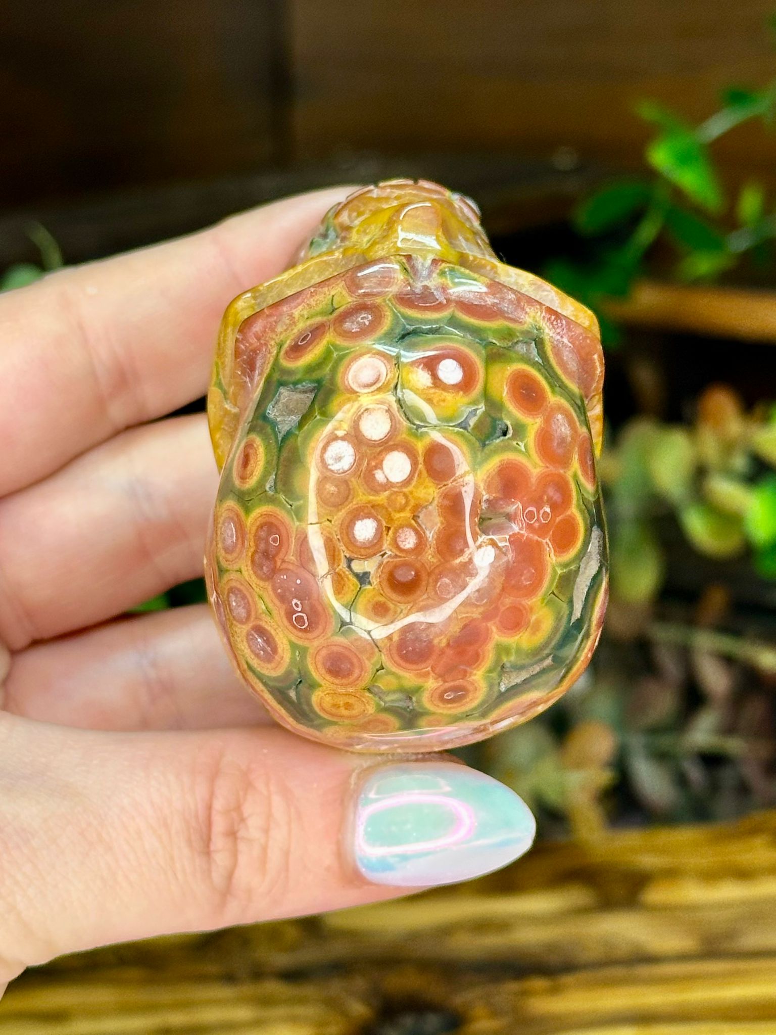 8th Vein Ocean Jasper Skull – Orb Pattern Crystal Carving