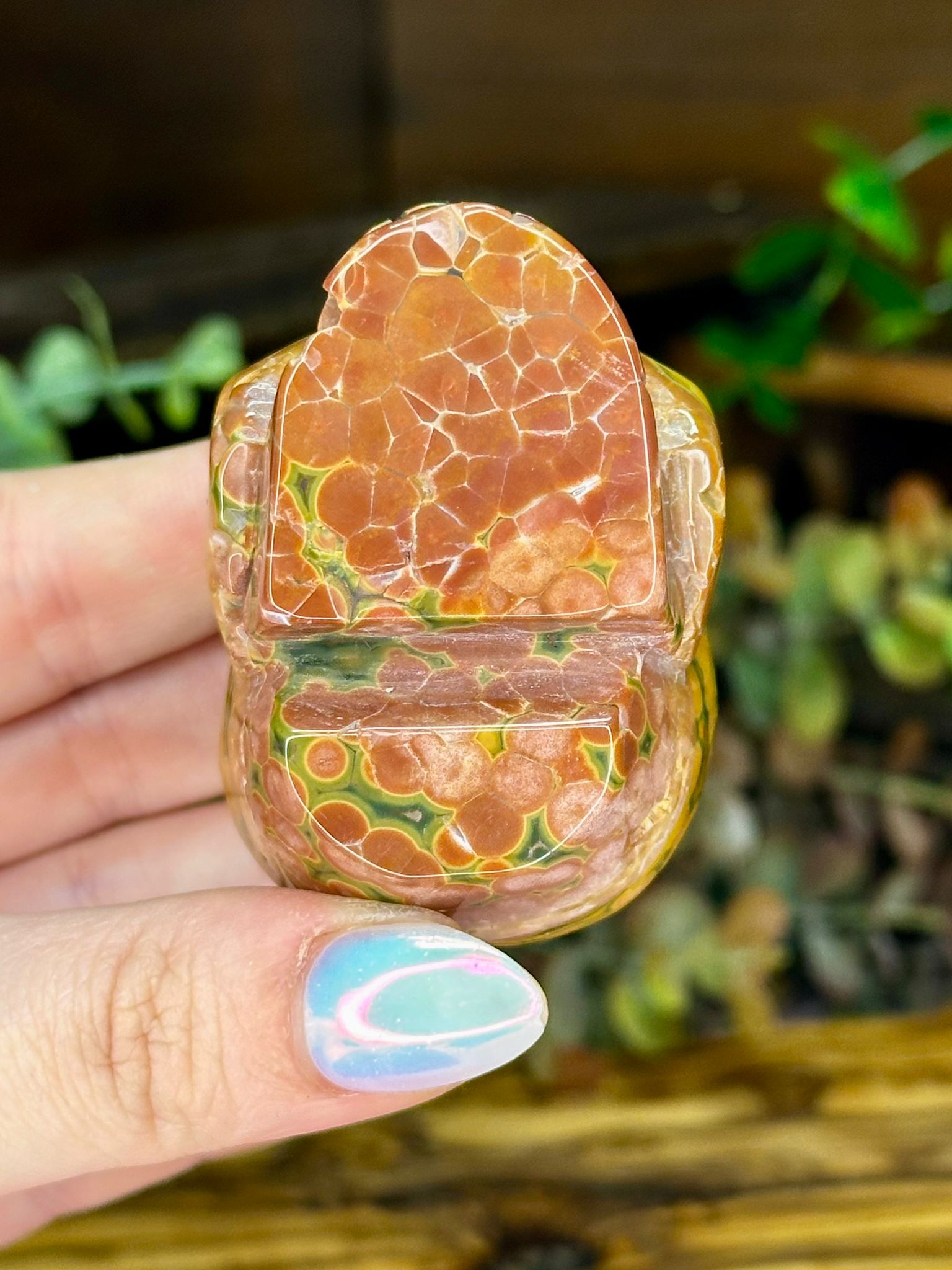 8th Vein Ocean Jasper Skull – Orb Pattern Crystal Carving