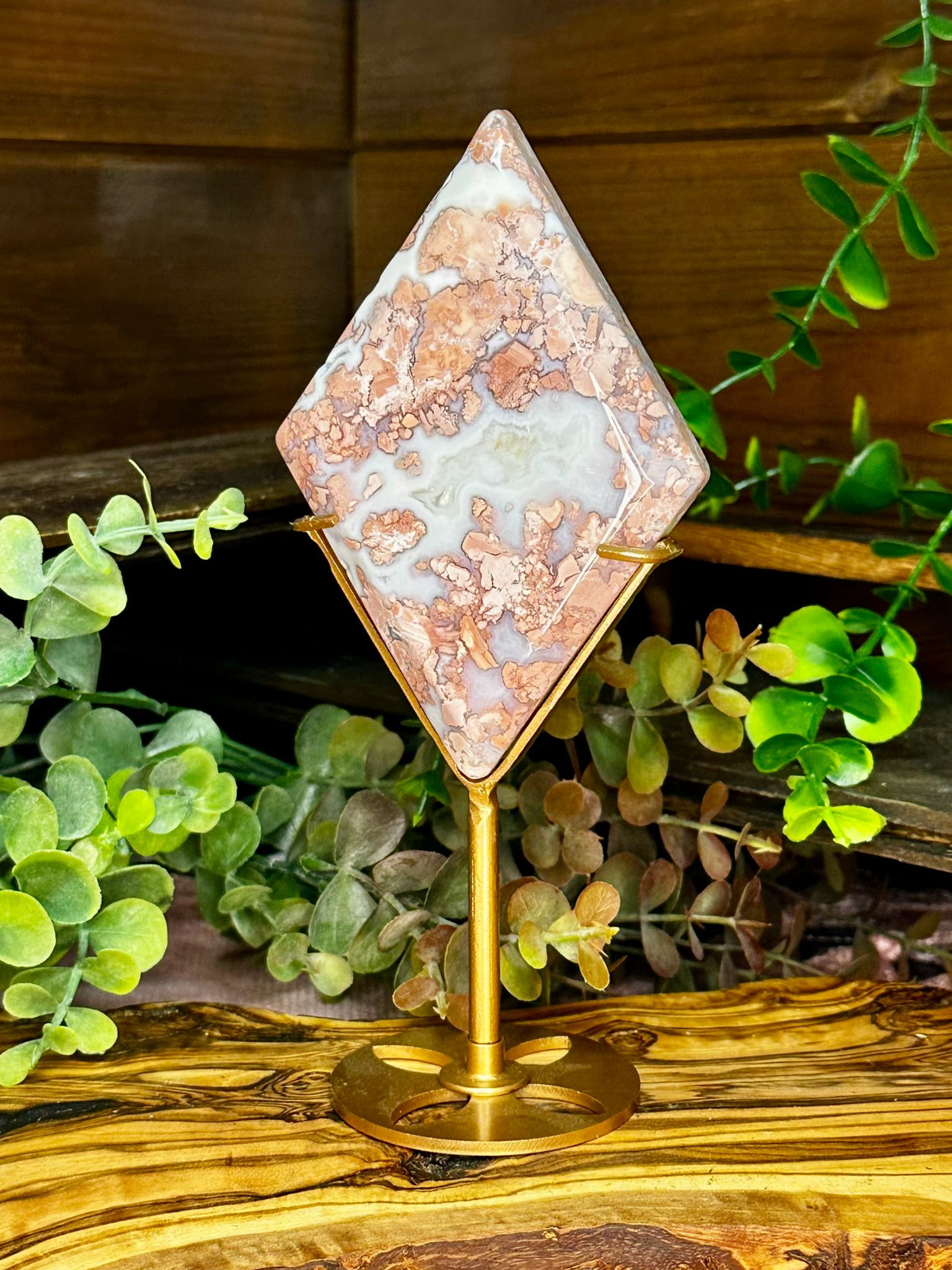 Pink Agate Diamond on Stand
