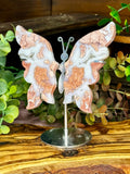 Pink Agate Druzy Butterfly Wings on Stand