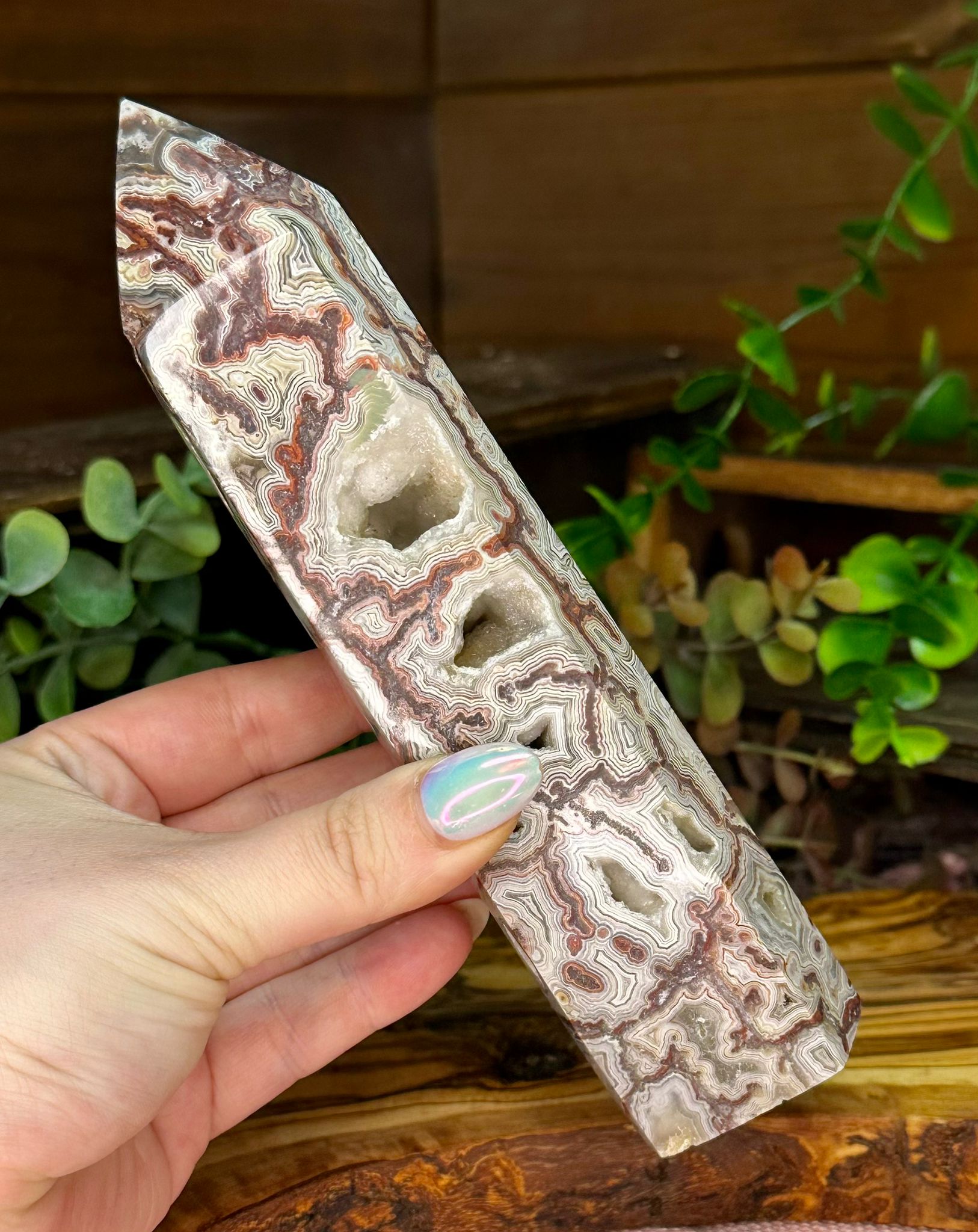 Large Mexican Lace Agate Druzy Tower