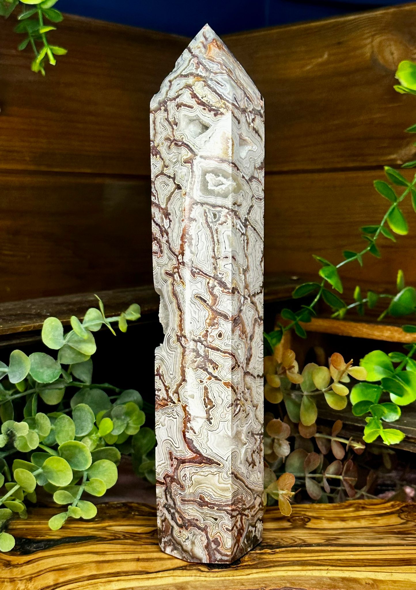 XL Druzy Mexican Lace Agate Tower