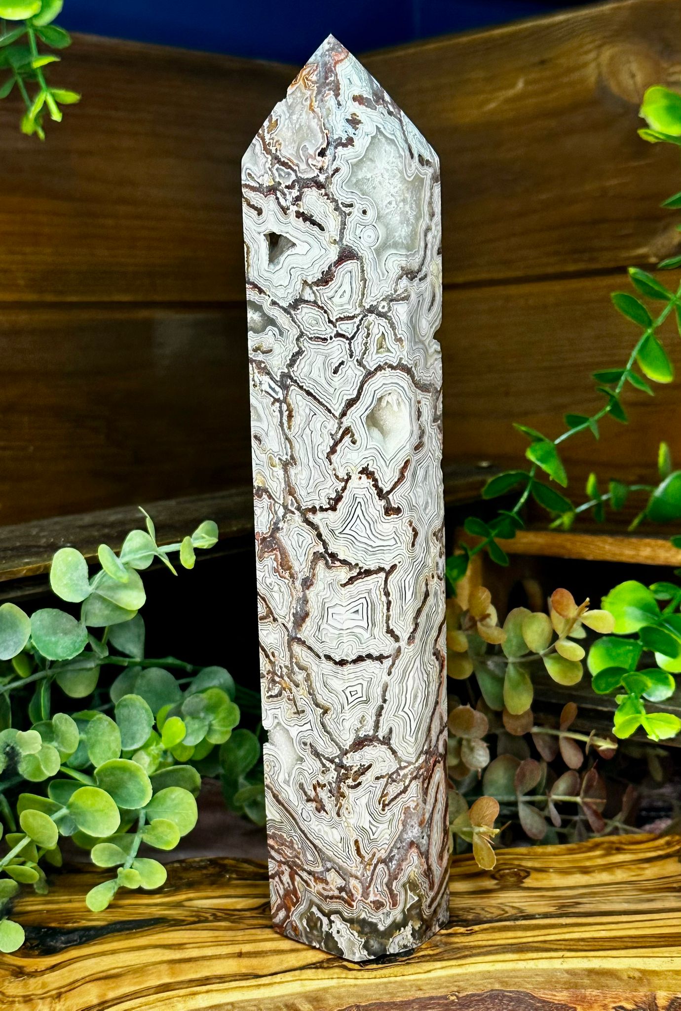 XL Druzy Mexican Lace Agate Tower