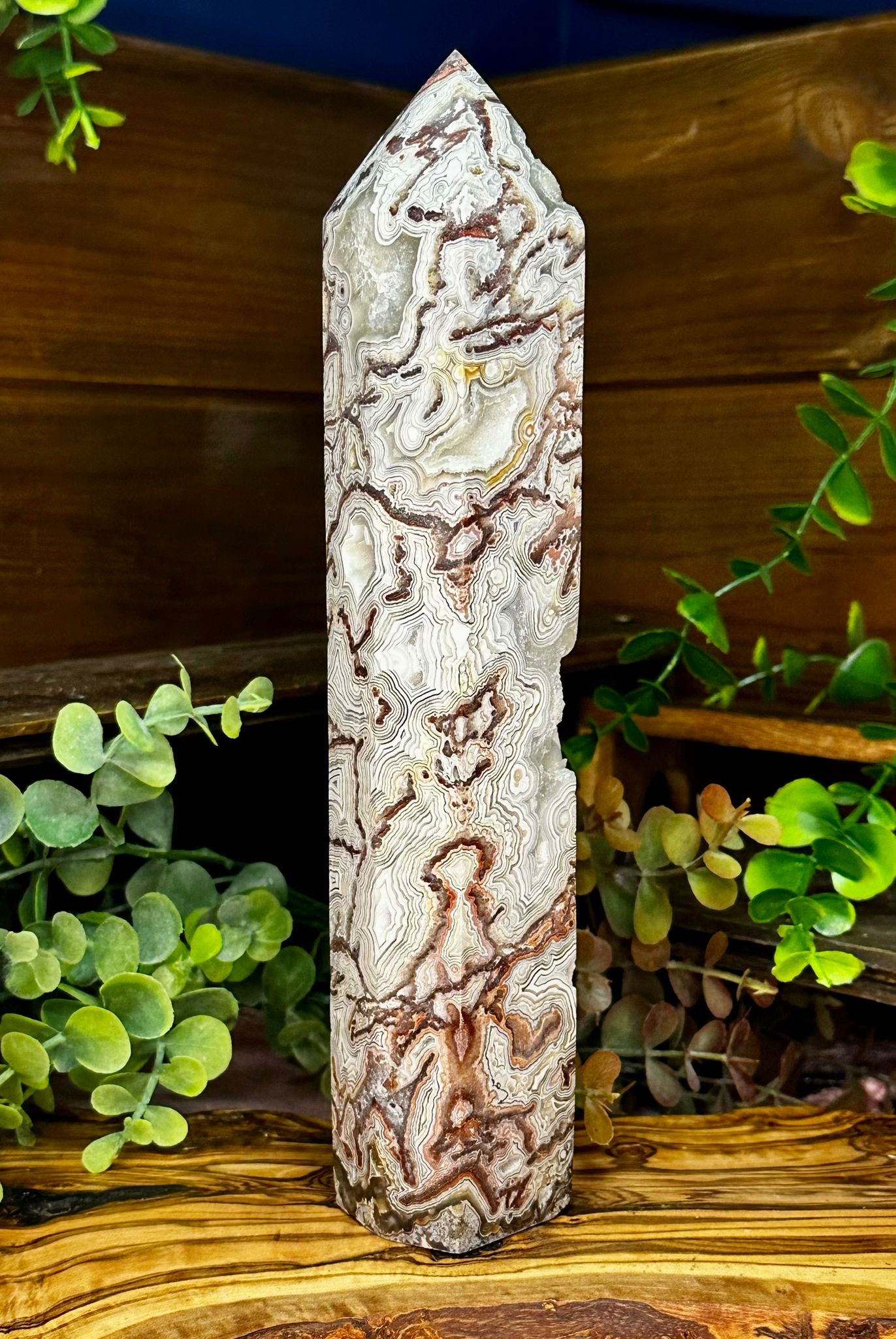 XL Druzy Mexican Lace Agate Tower