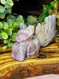 Pink Ocean Jasper Nine-Tail Fox Carving