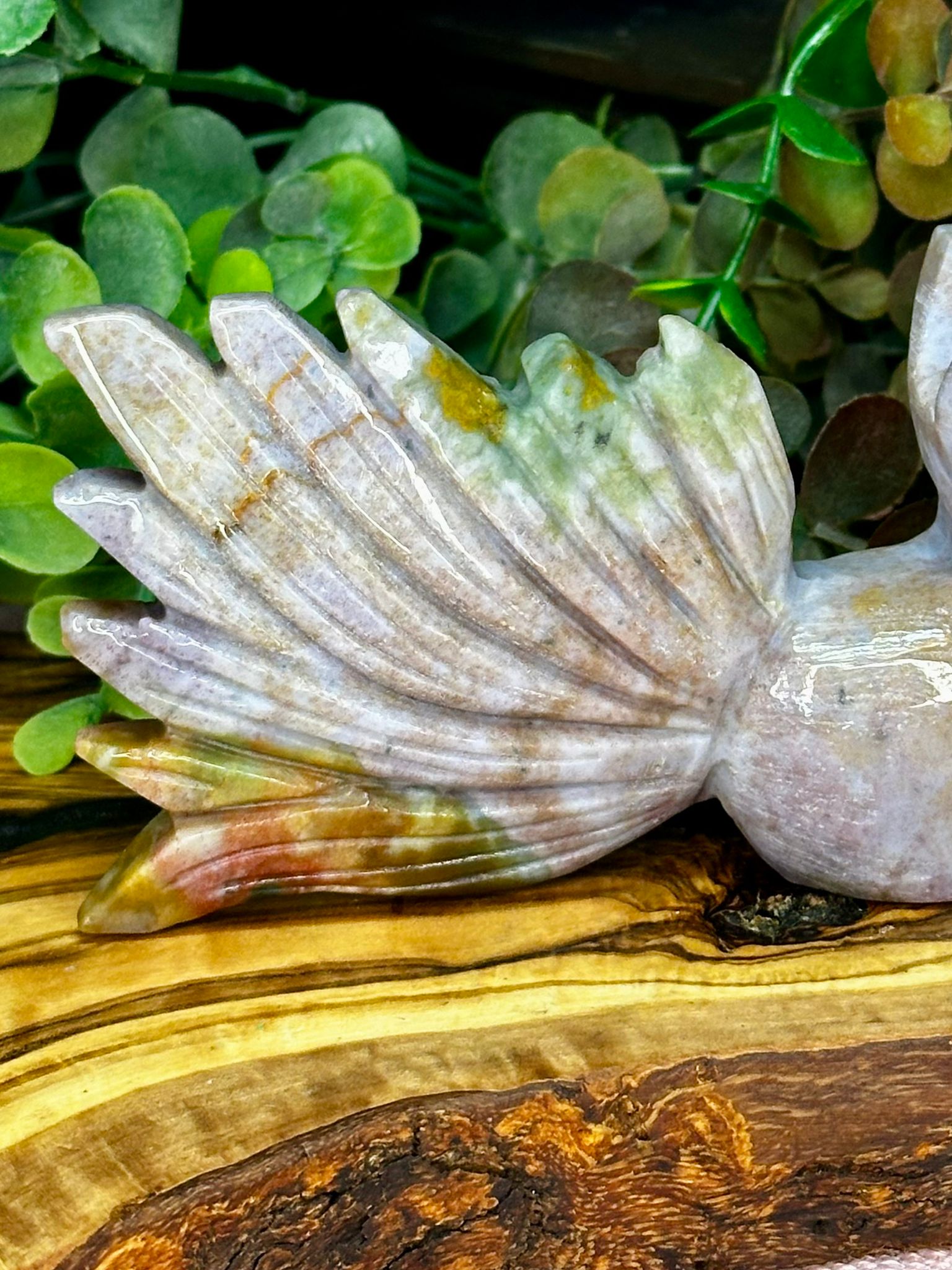 Pink Ocean Jasper Nine-Tail Fox Carving