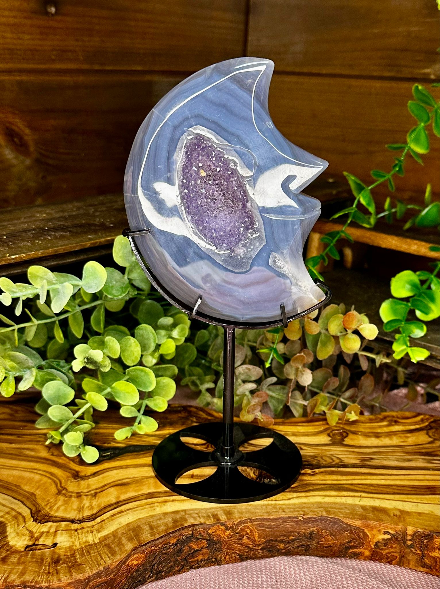 Amethyst Druzy Agate Moon on Stand #1