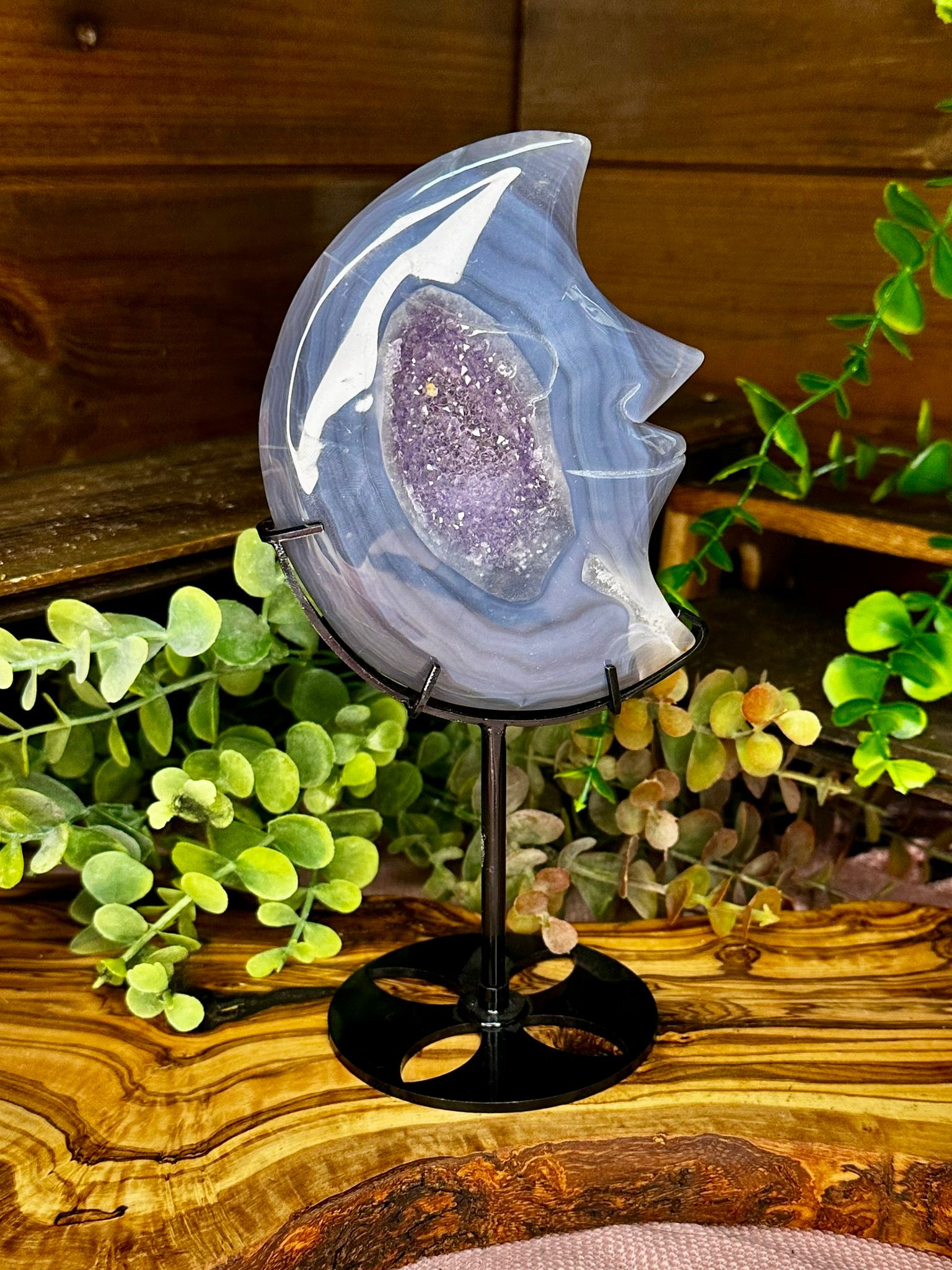 Amethyst Druzy Agate Moon on Stand #1