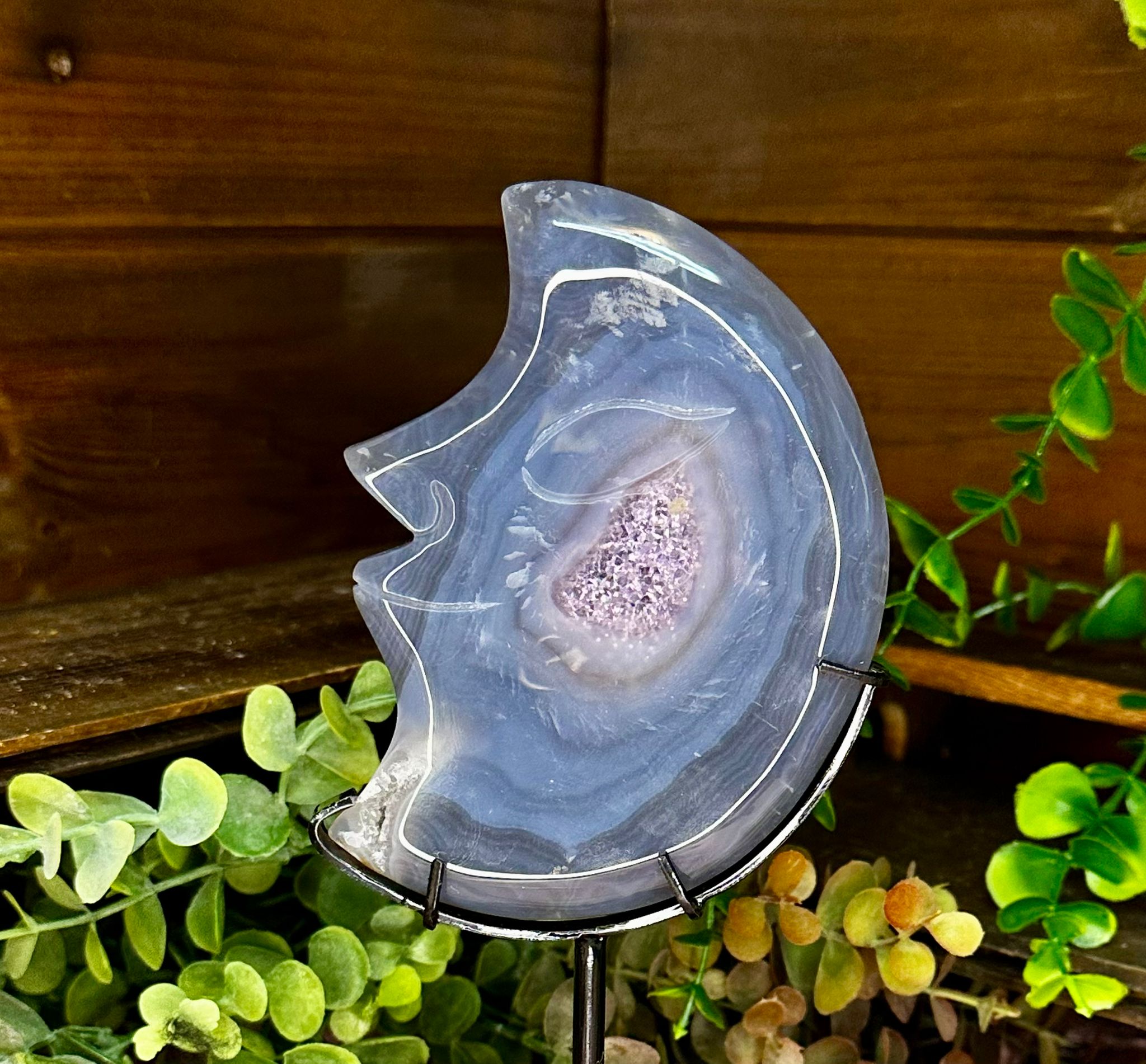 Amethyst Druzy Agate Moon on Stand #1