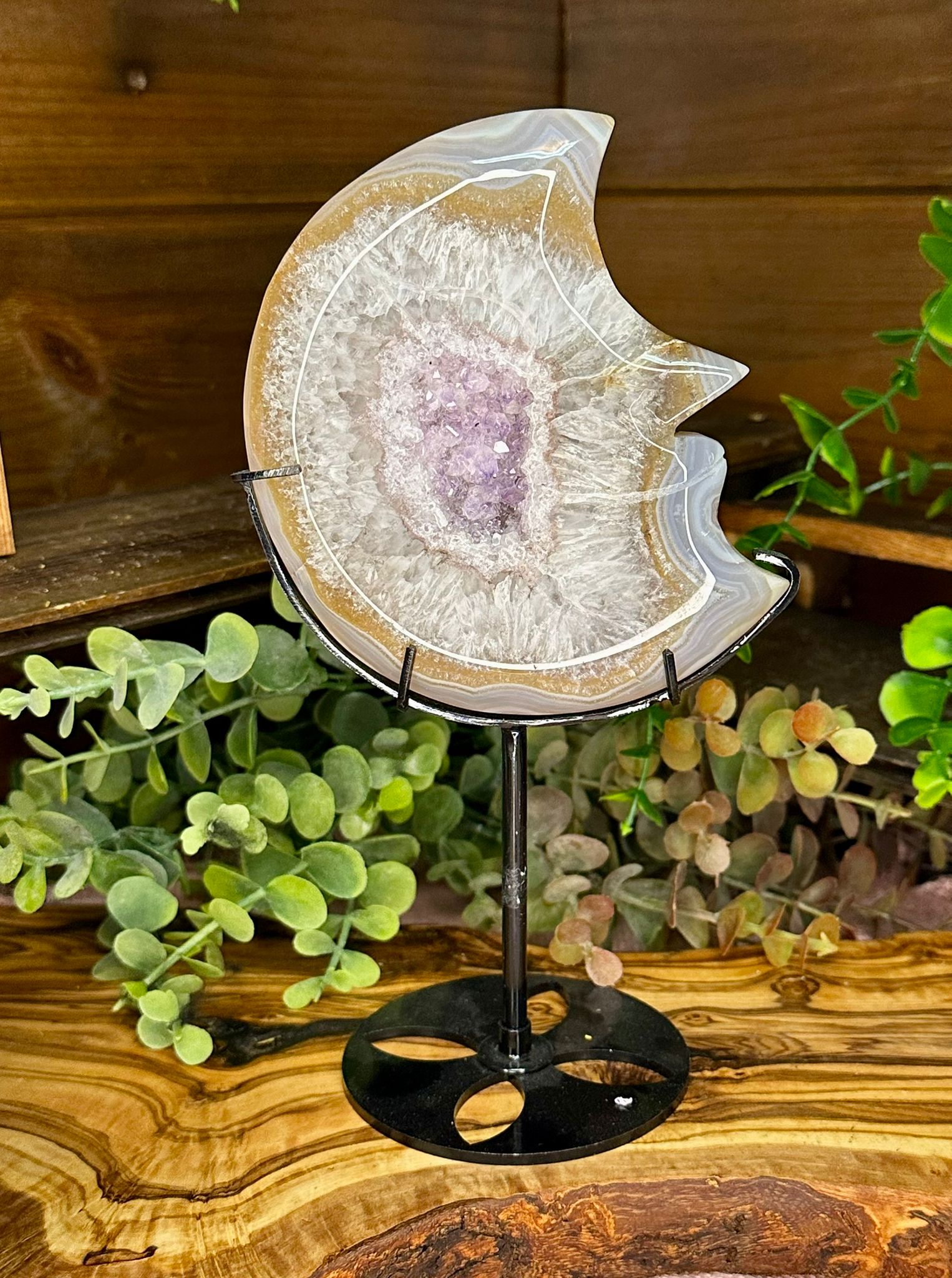 Amethyst Druzy Agate Moon on Stand #2