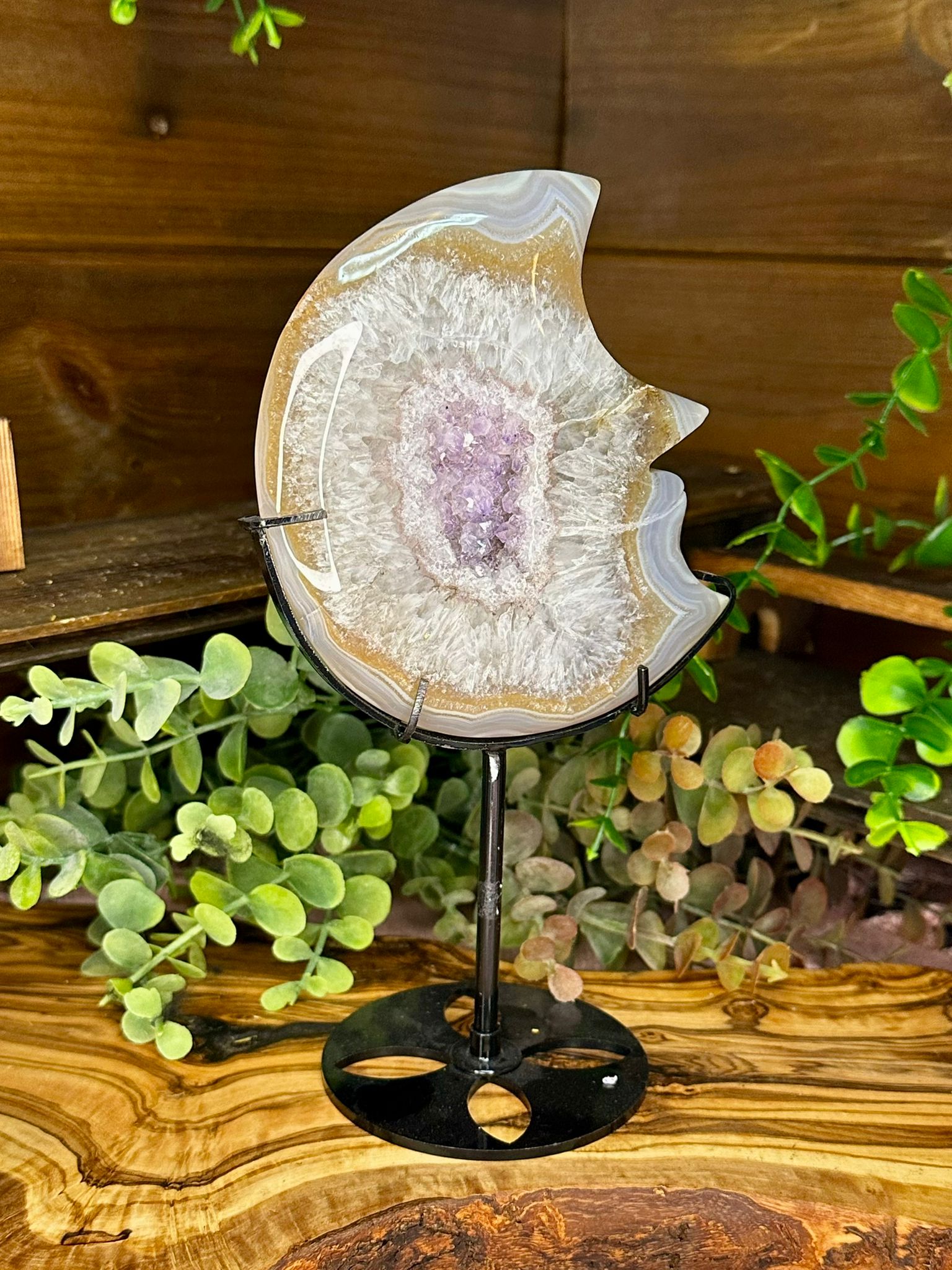 Amethyst Druzy Agate Moon on Stand #2