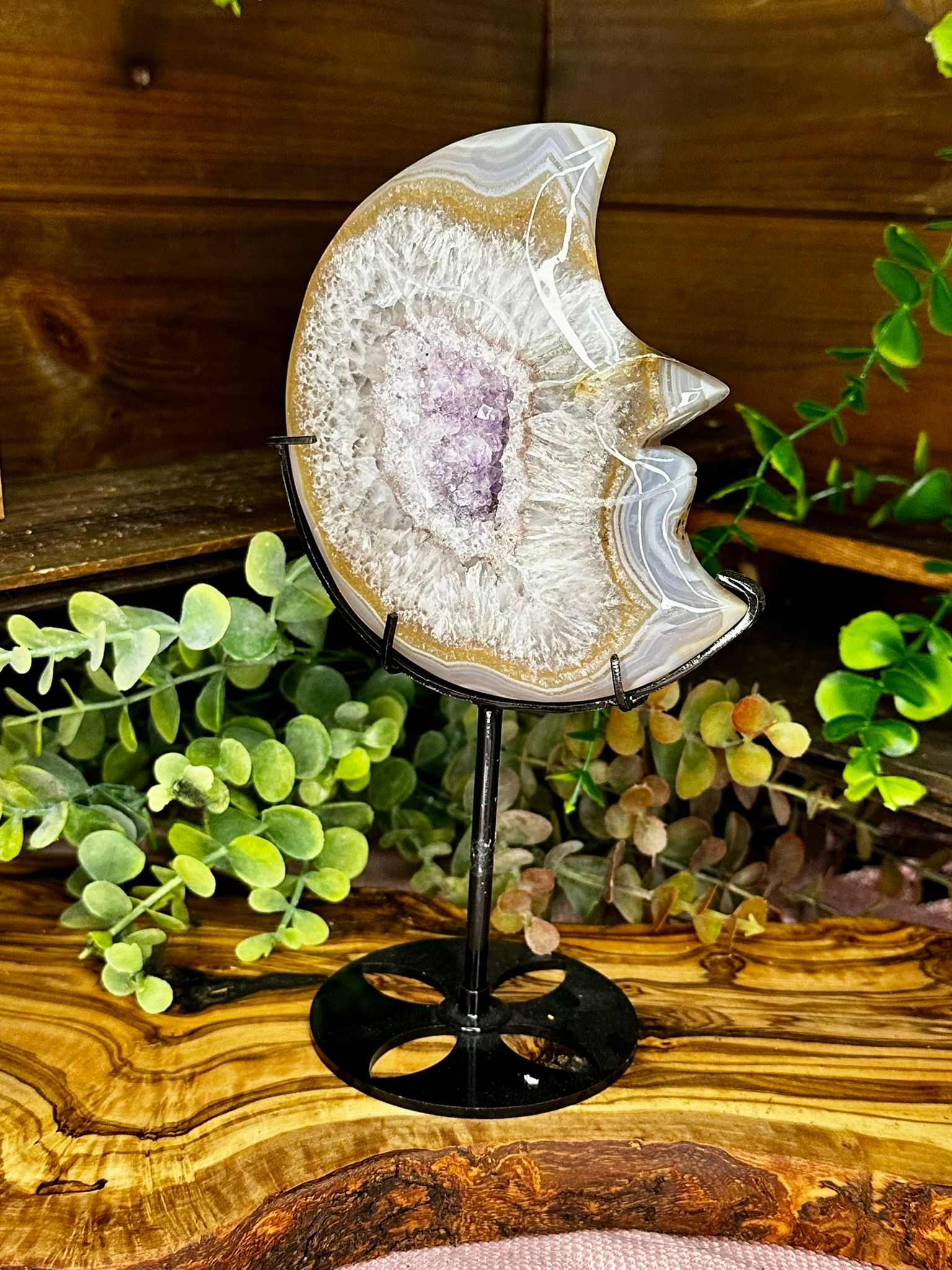 Amethyst Druzy Agate Moon on Stand #2