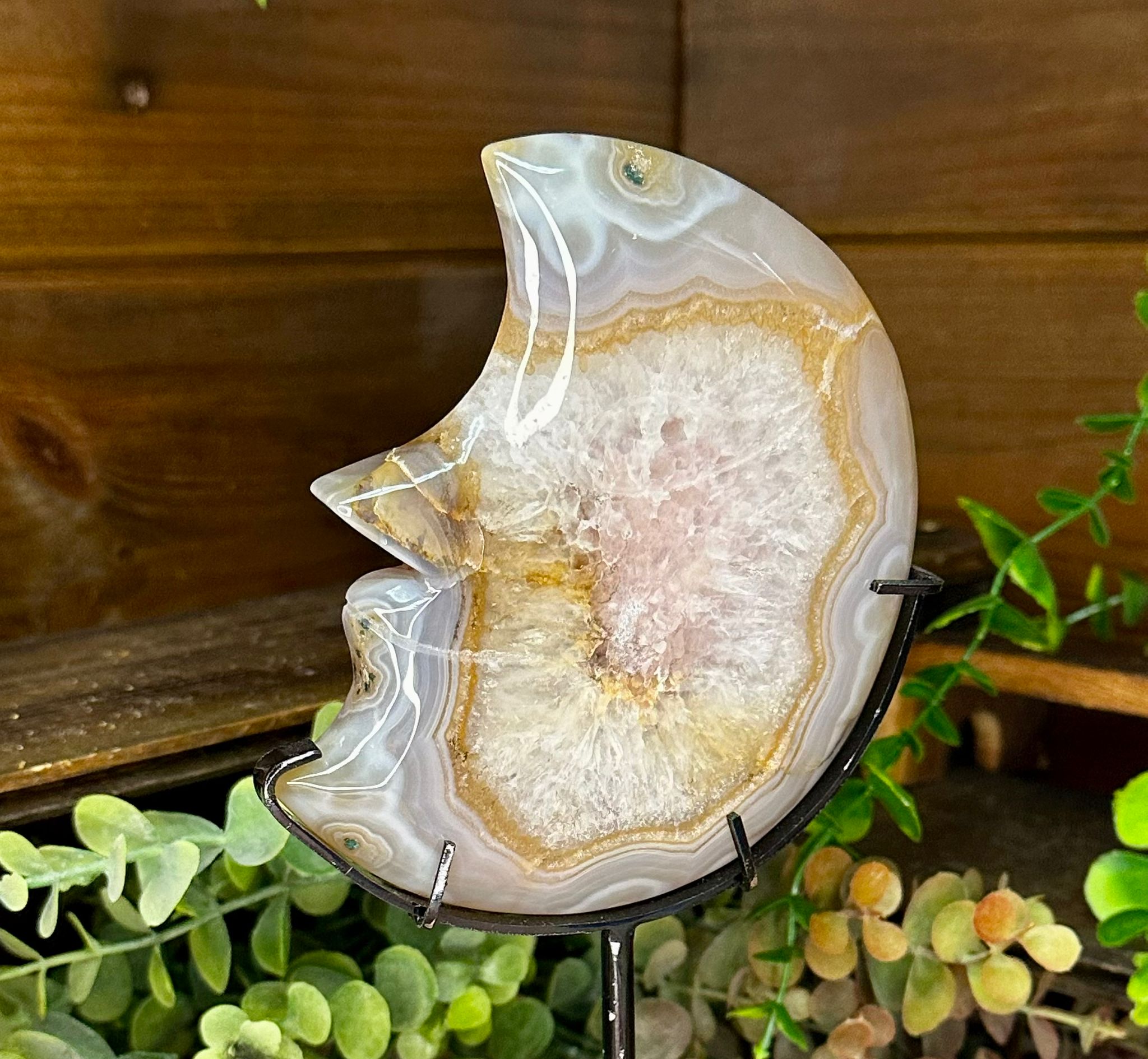 Amethyst Druzy Agate Moon on Stand #2