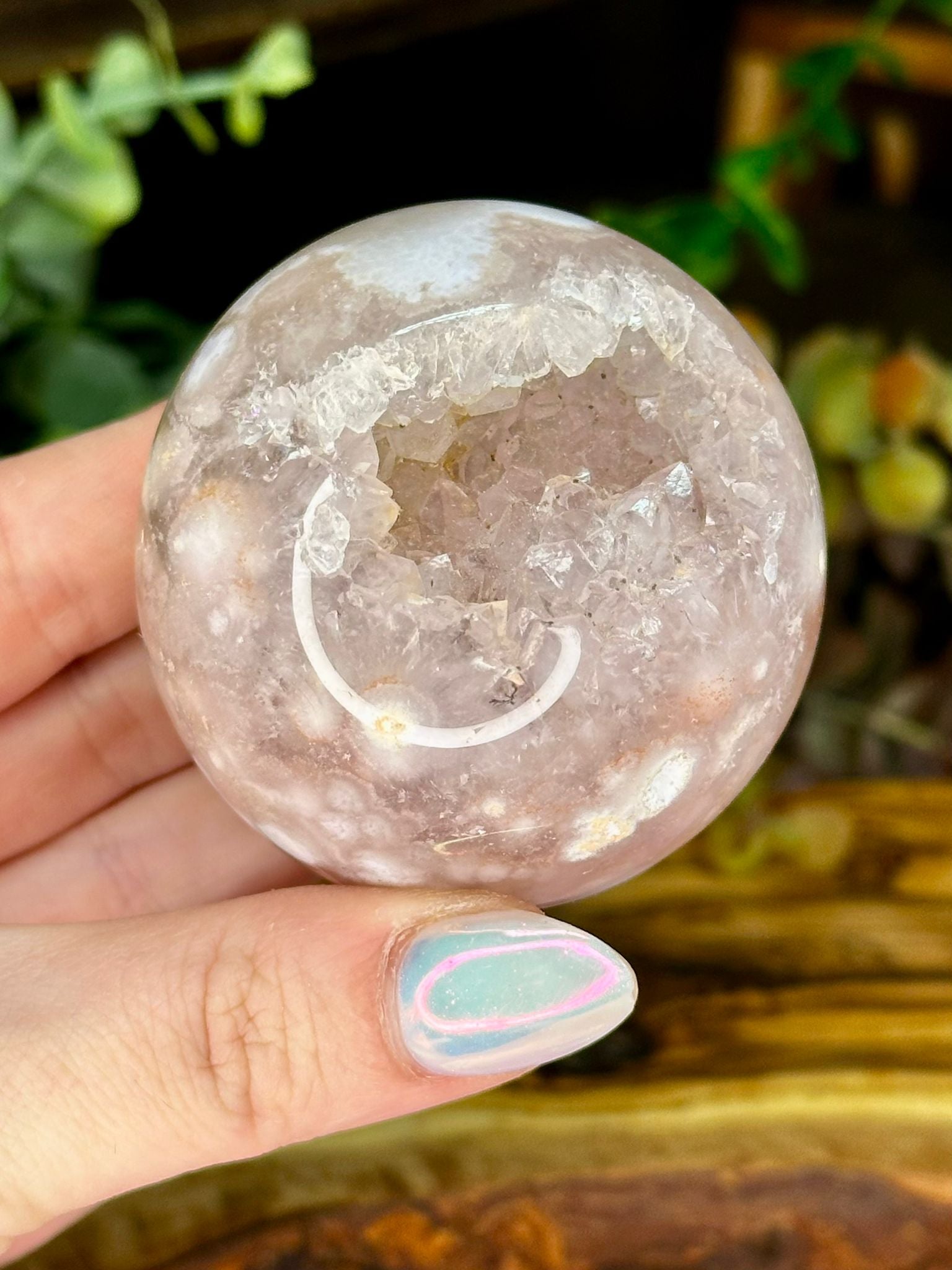 Pink Amethyst Flower Agate Druzy Sphere