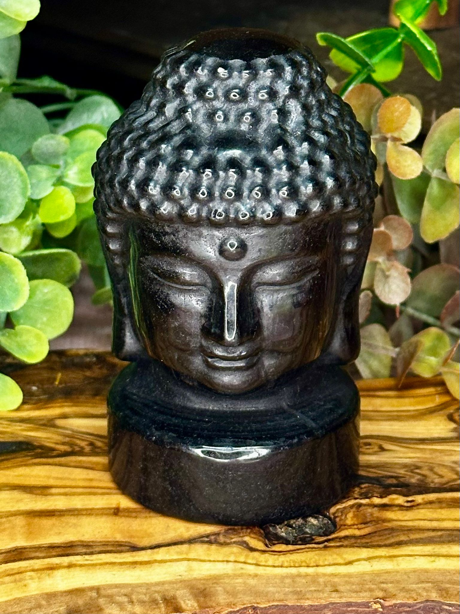 Black Obsidian Buddha Head