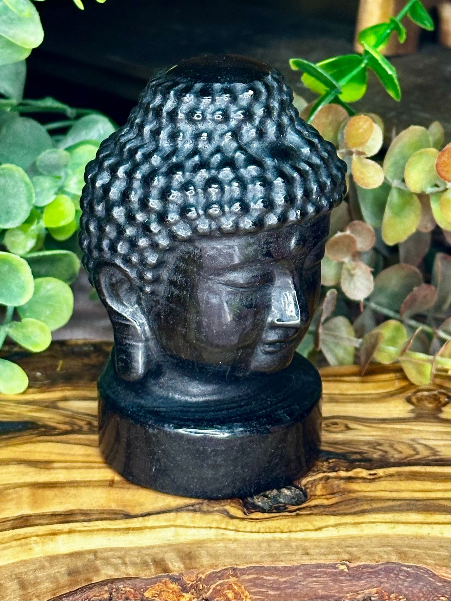 Black Obsidian Buddha Head