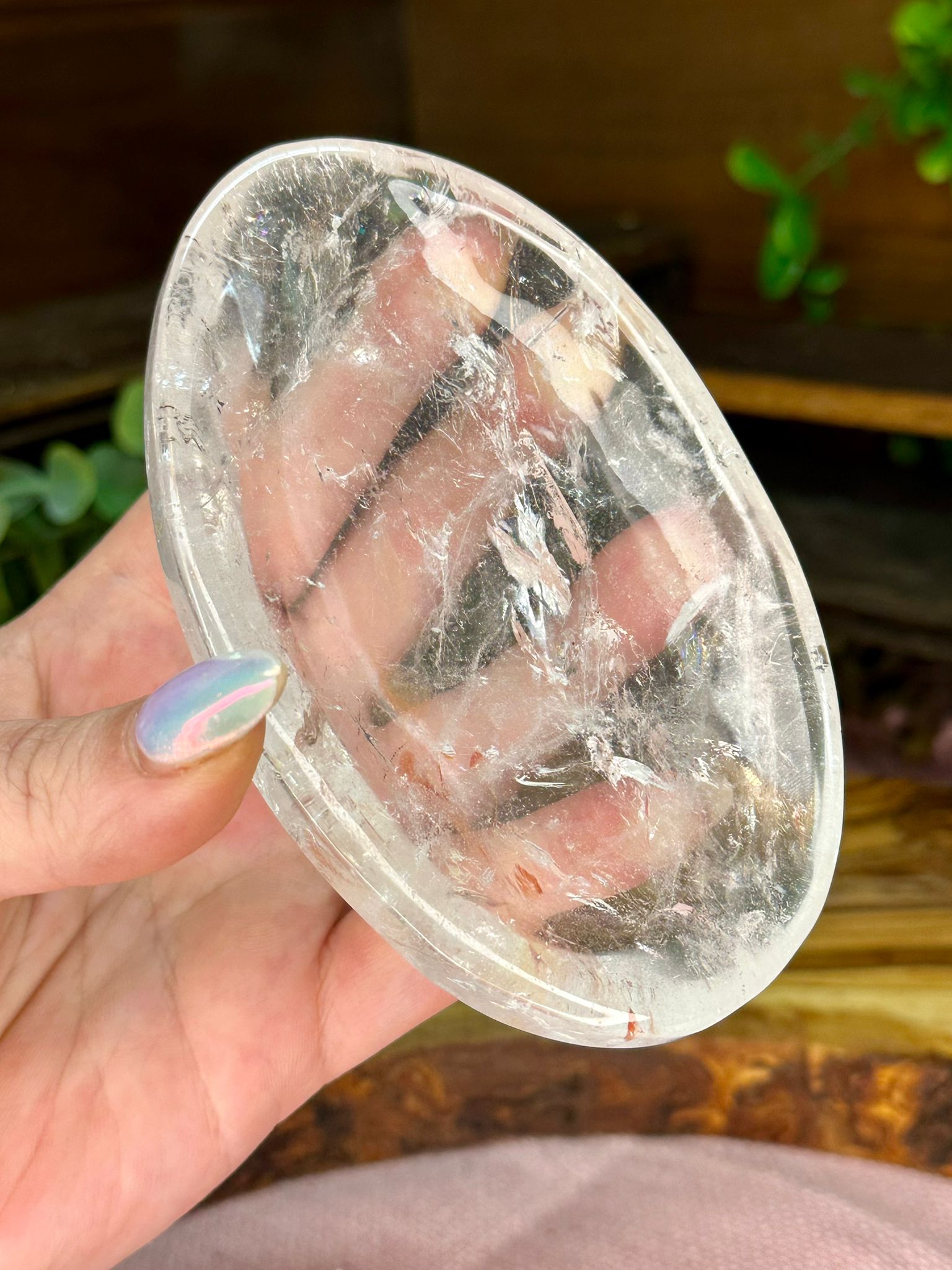 Clear Quartz Crystal Bowl with Fire Quartz Inclusions