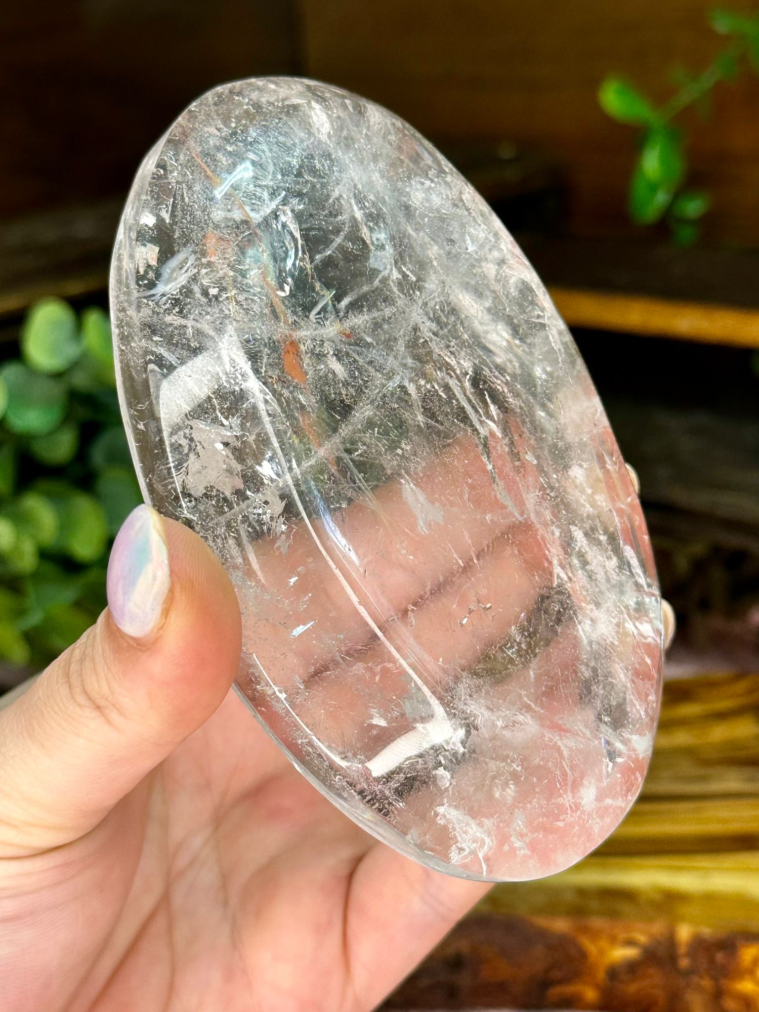 Clear Quartz Crystal Bowl with Fire Quartz Inclusions