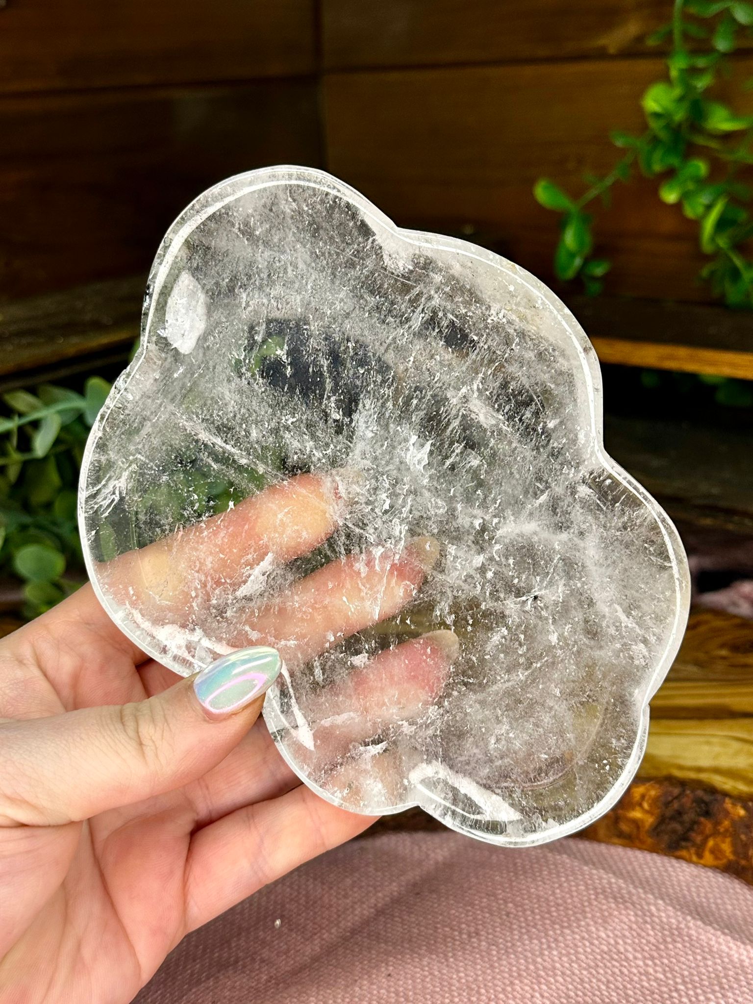XL Clear Quartz Cloud Plate with Garden Quartz Inclusions