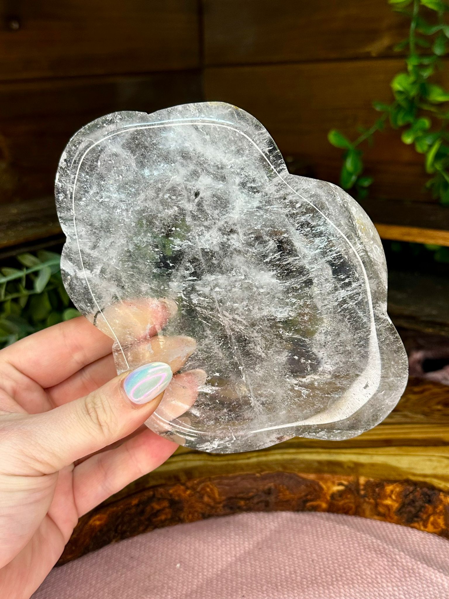 XL Clear Quartz Cloud Plate with Garden Quartz Inclusions