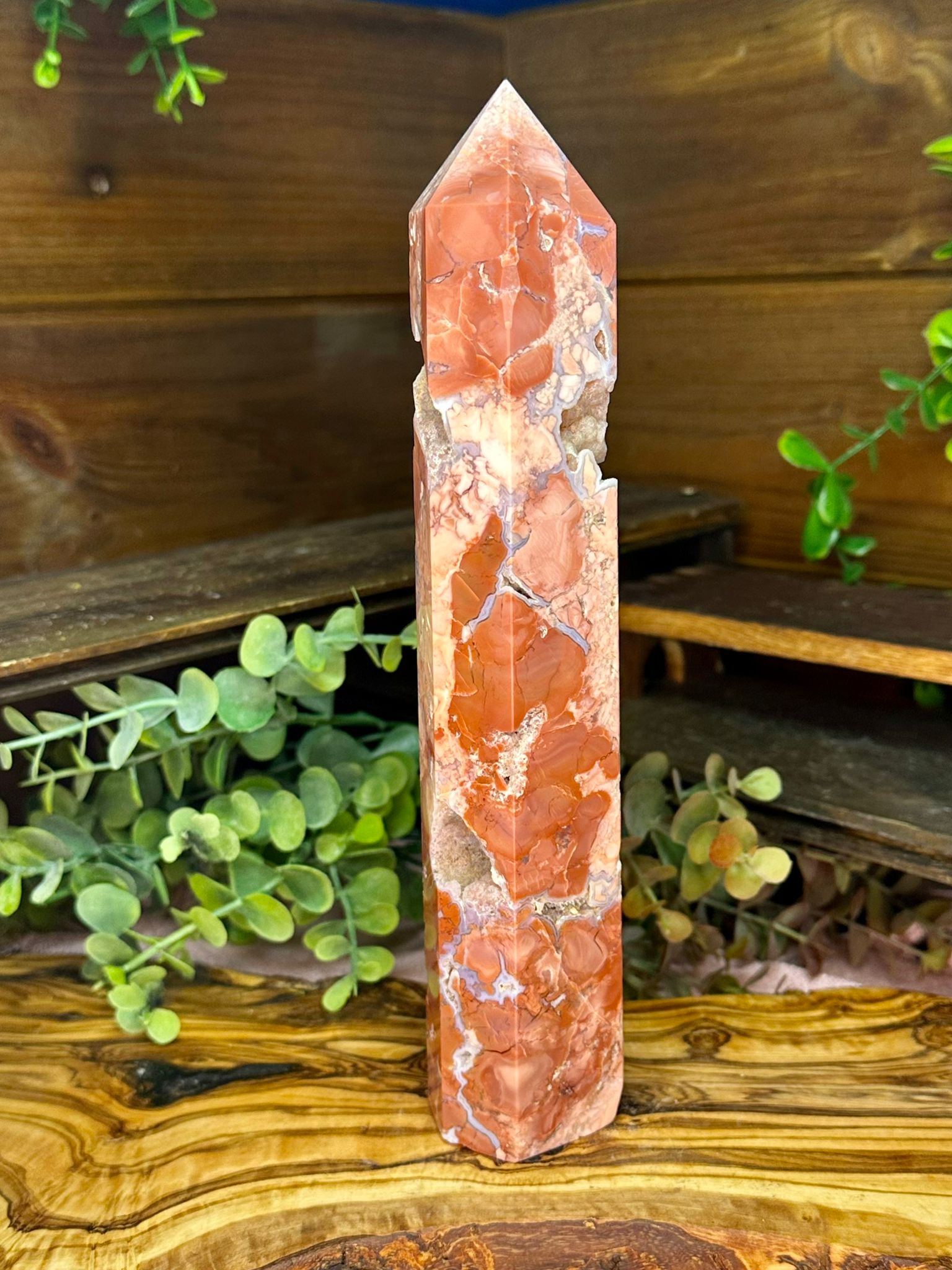 Tall Druzy Pink Cotton Candy Agate Tower 22cm