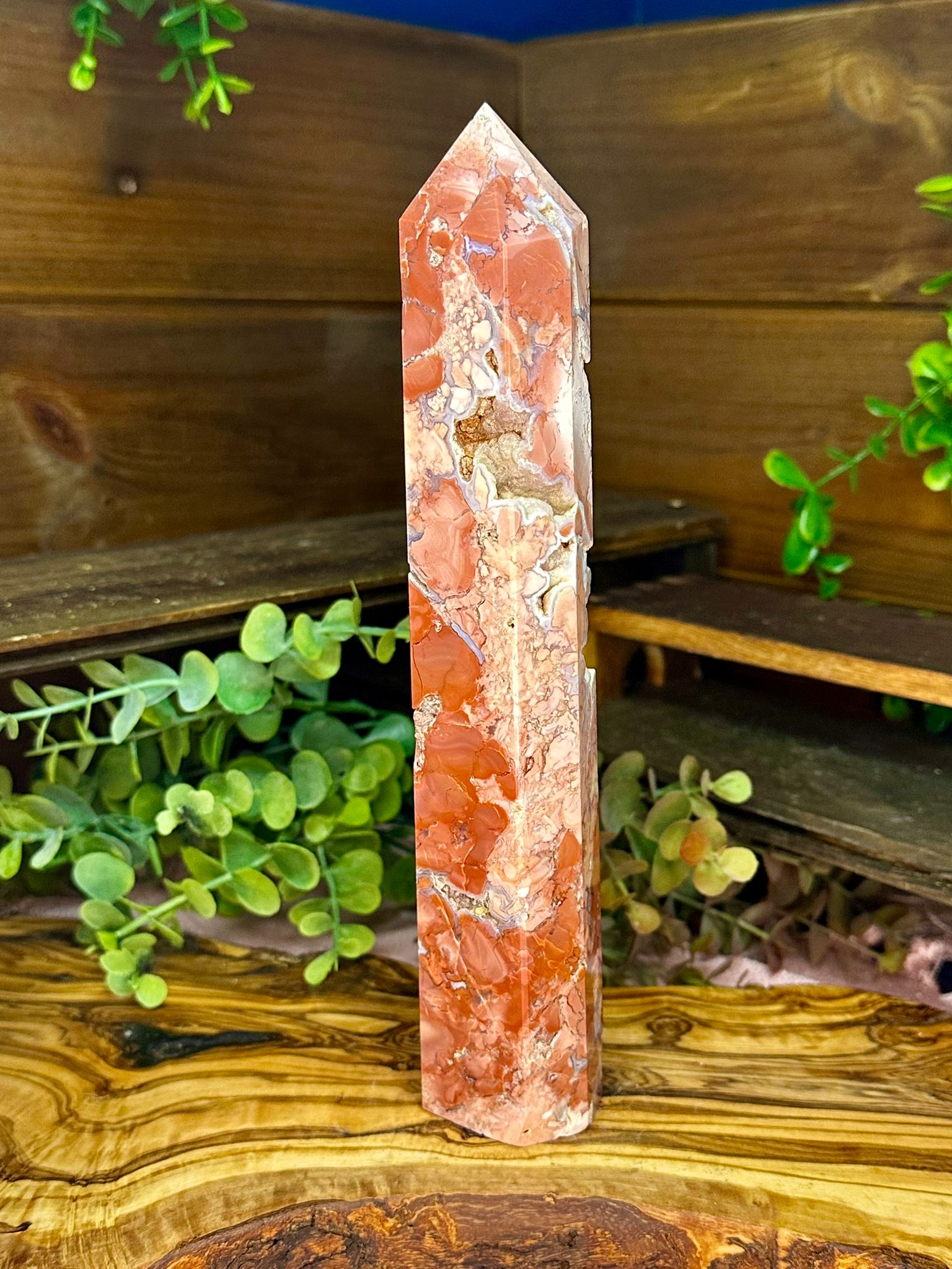 Tall Druzy Pink Cotton Candy Agate Tower 22cm