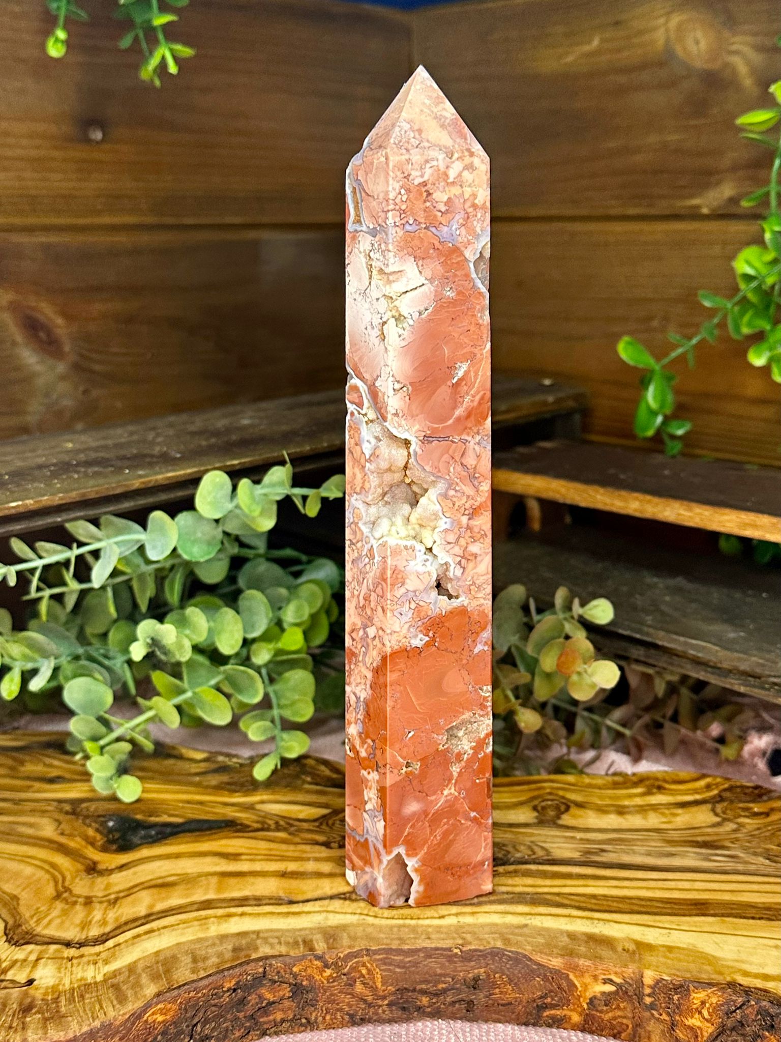 Tall Druzy Pink Cotton Candy Agate Tower 22cm