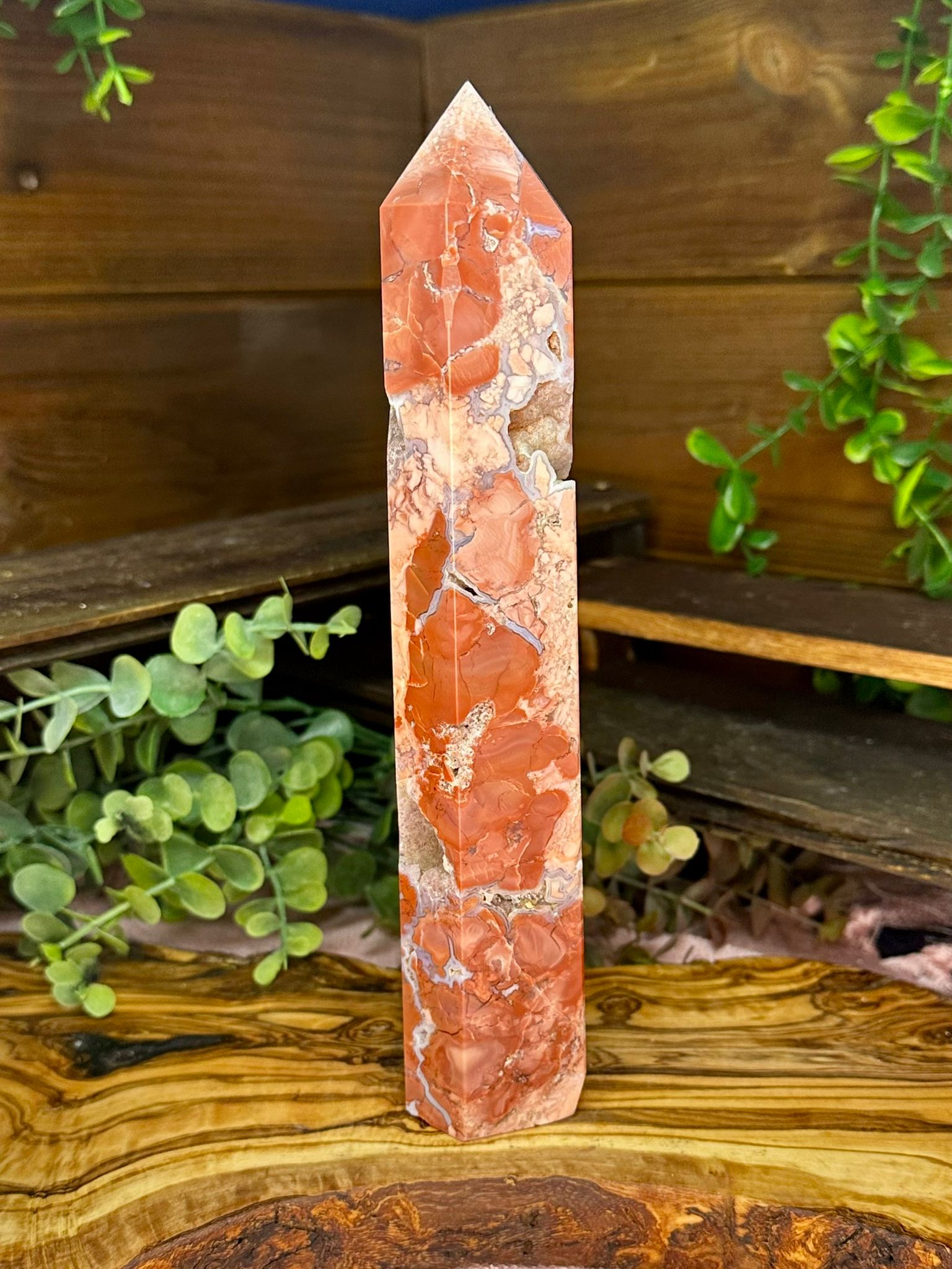 Tall Druzy Pink Cotton Candy Agate Tower 22cm
