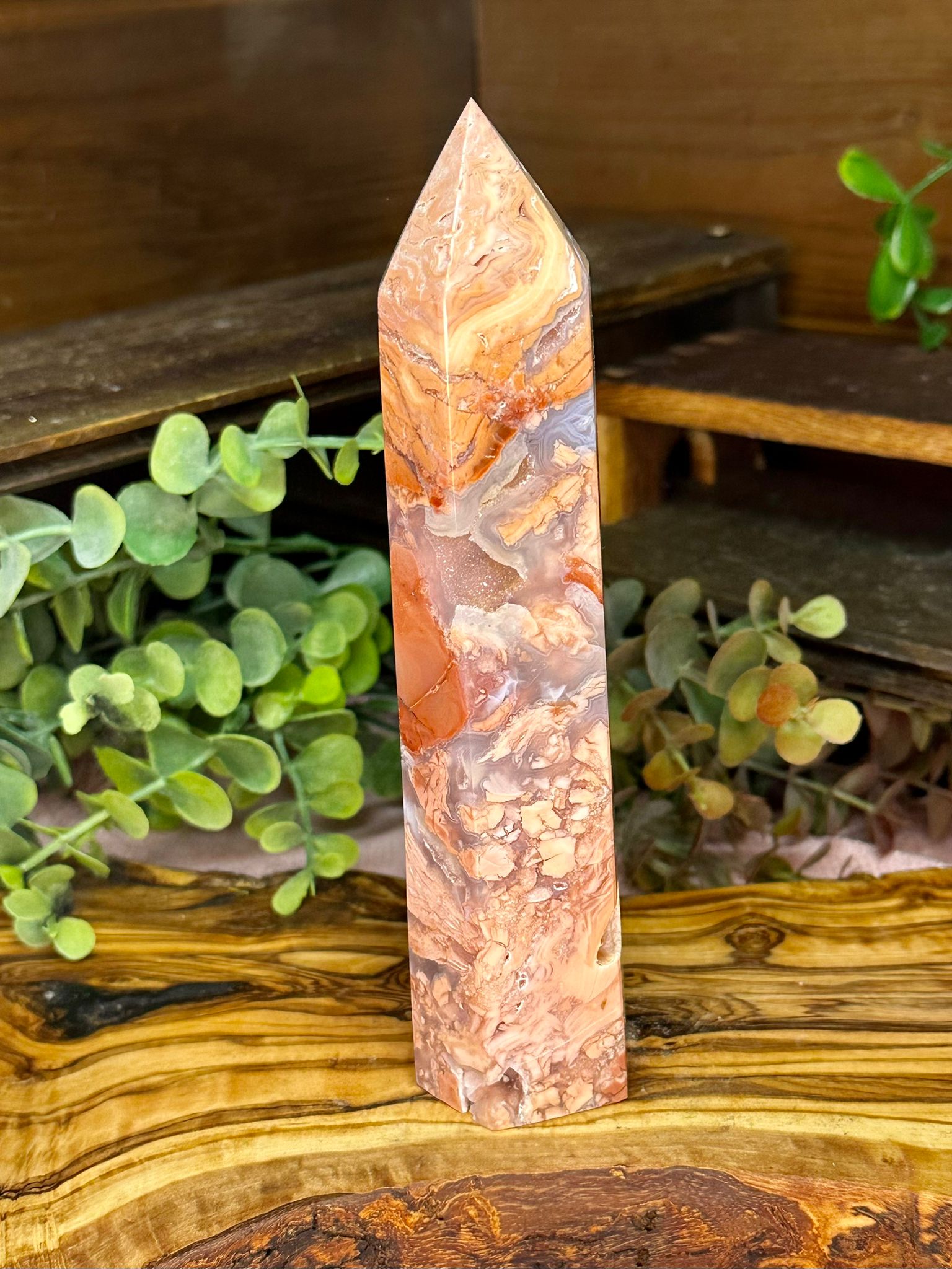 Large Cotton Candy Agate Tower with Druzy