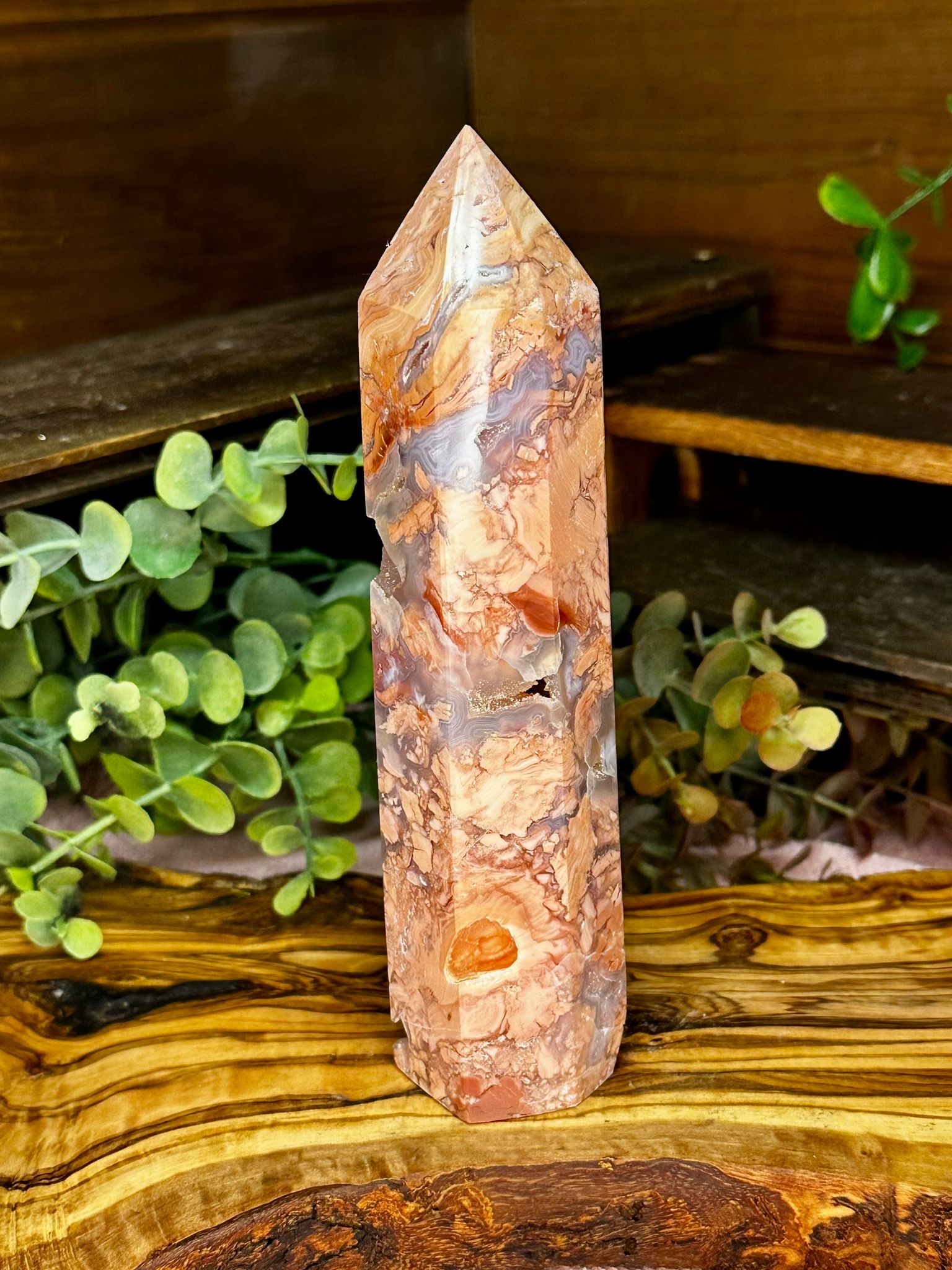 Large Cotton Candy Agate Tower with Druzy
