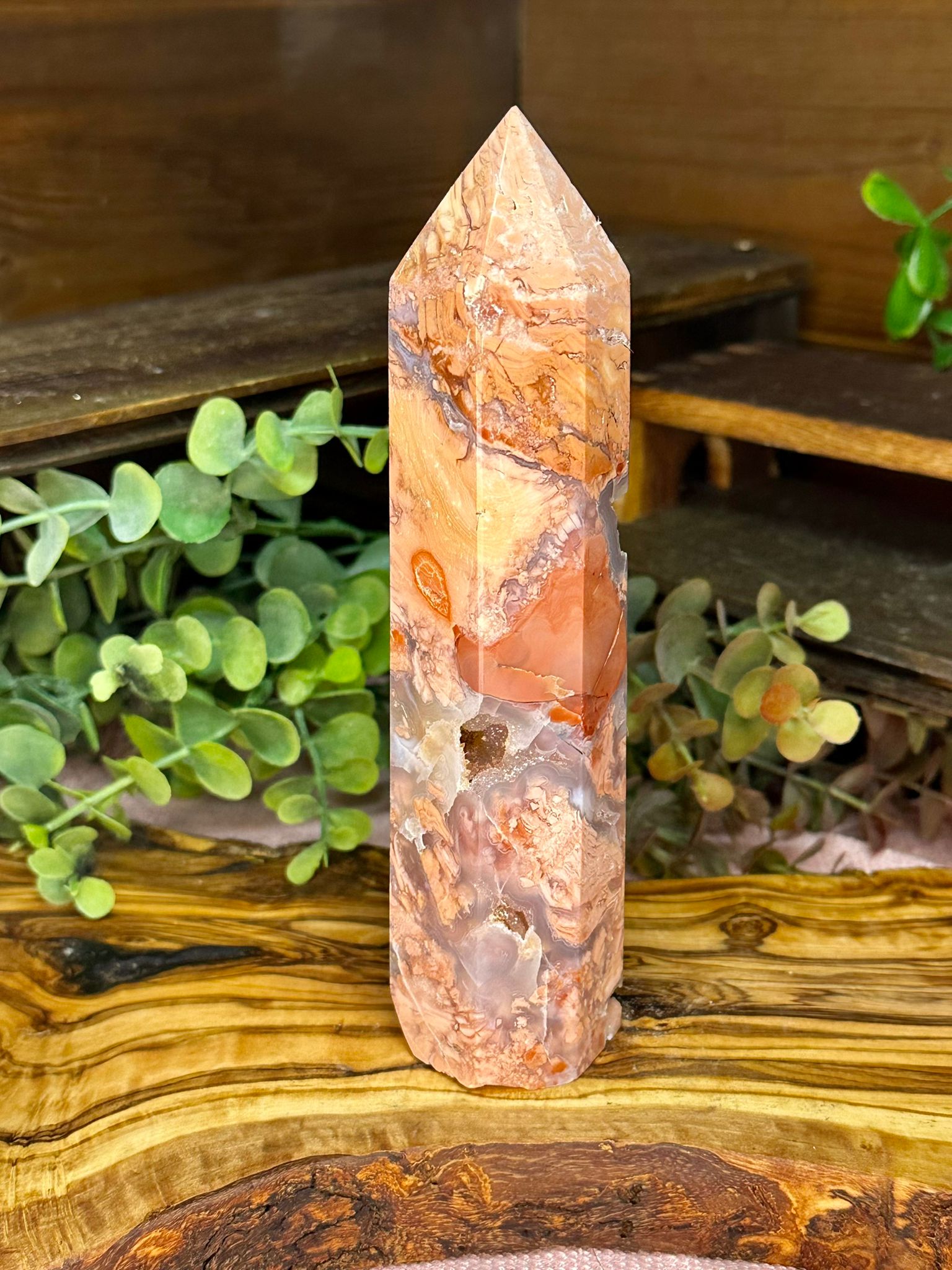 Large Cotton Candy Agate Tower with Druzy
