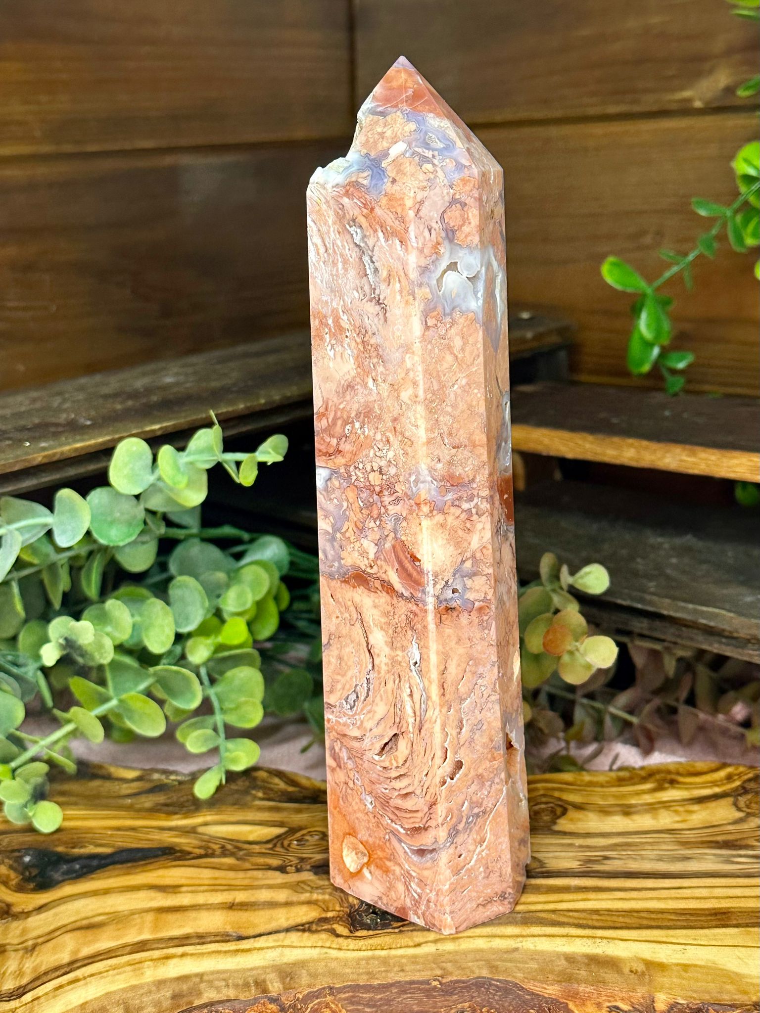Large Cotton Candy Agate Tower with Druzy