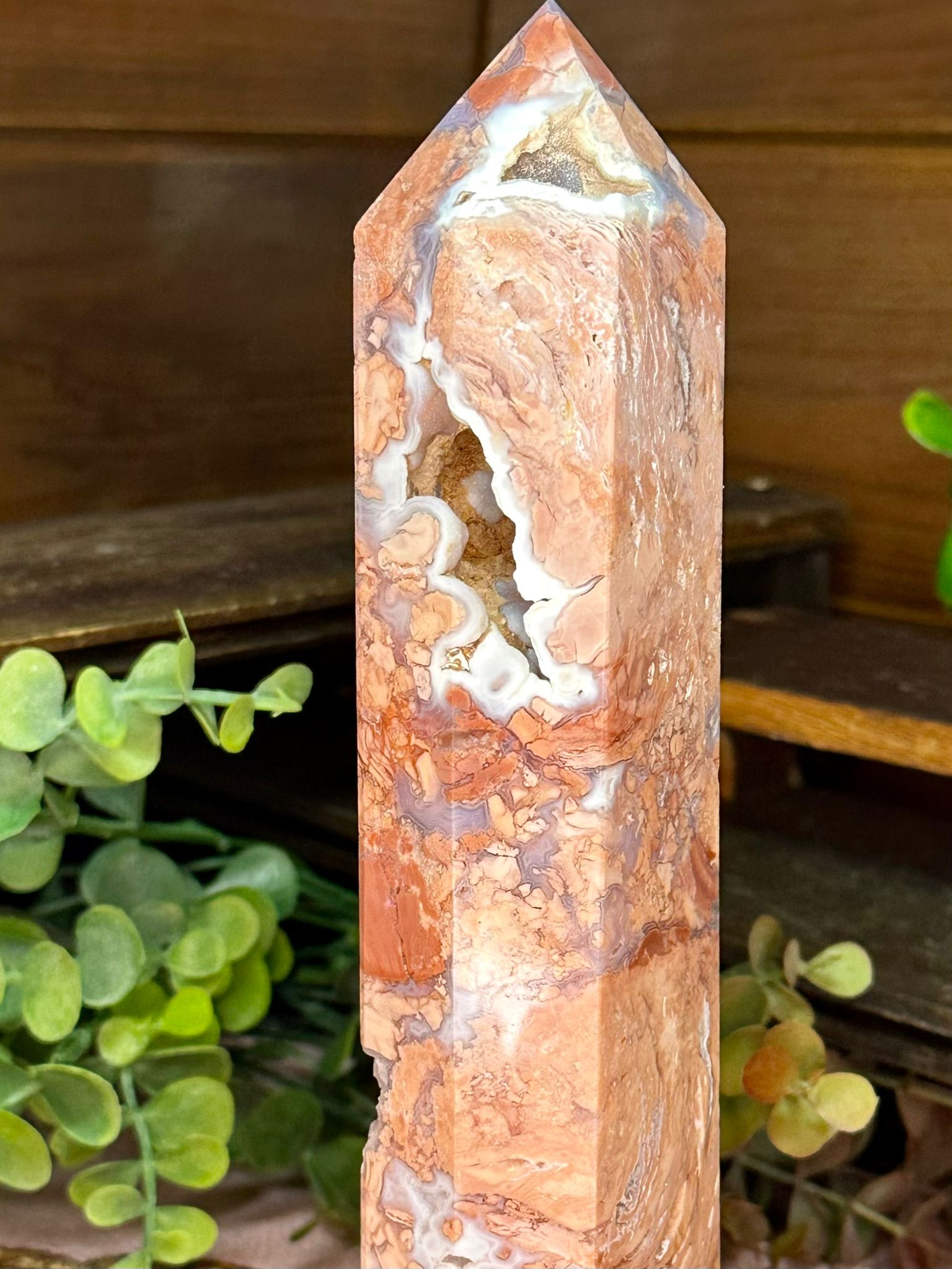 Large Cotton Candy Agate Tower with Druzy