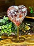 Red Mexican Lace Agate Heart with Stand #2