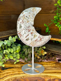 Mexican Lace Agate Crescent Moon on Stand