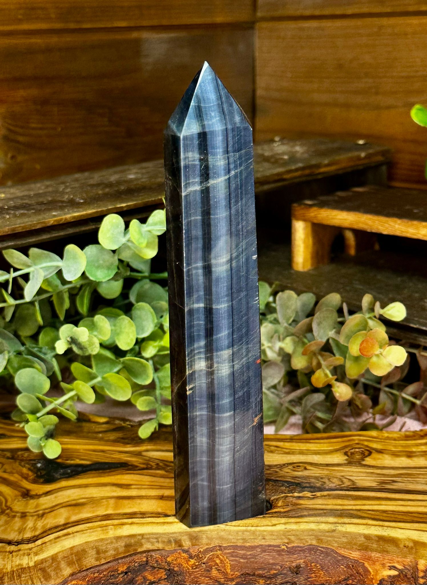 Tall Blue Chatoyant Tiger Eye Tower