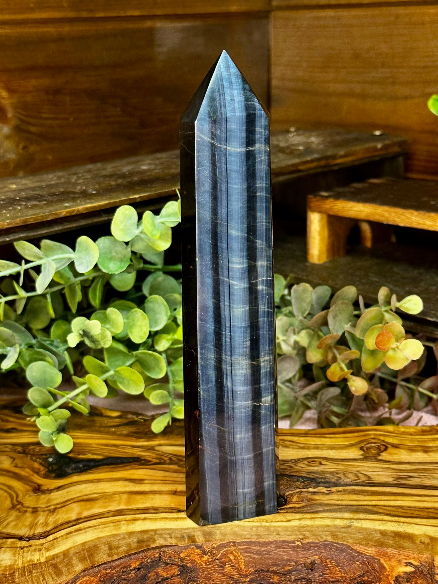 Tall Blue Chatoyant Tiger Eye Tower
