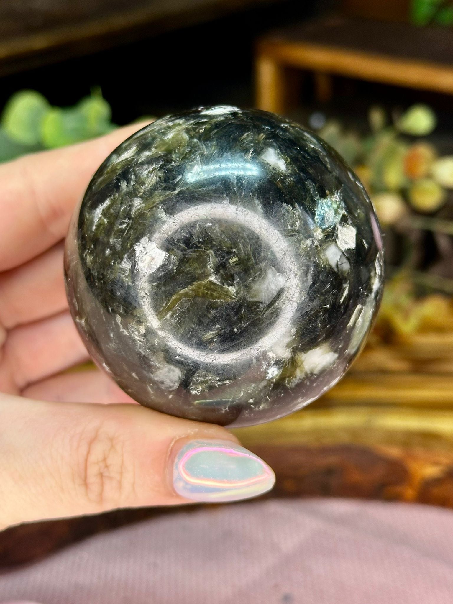 Green Tourmaline with Mica Crystal Sphere