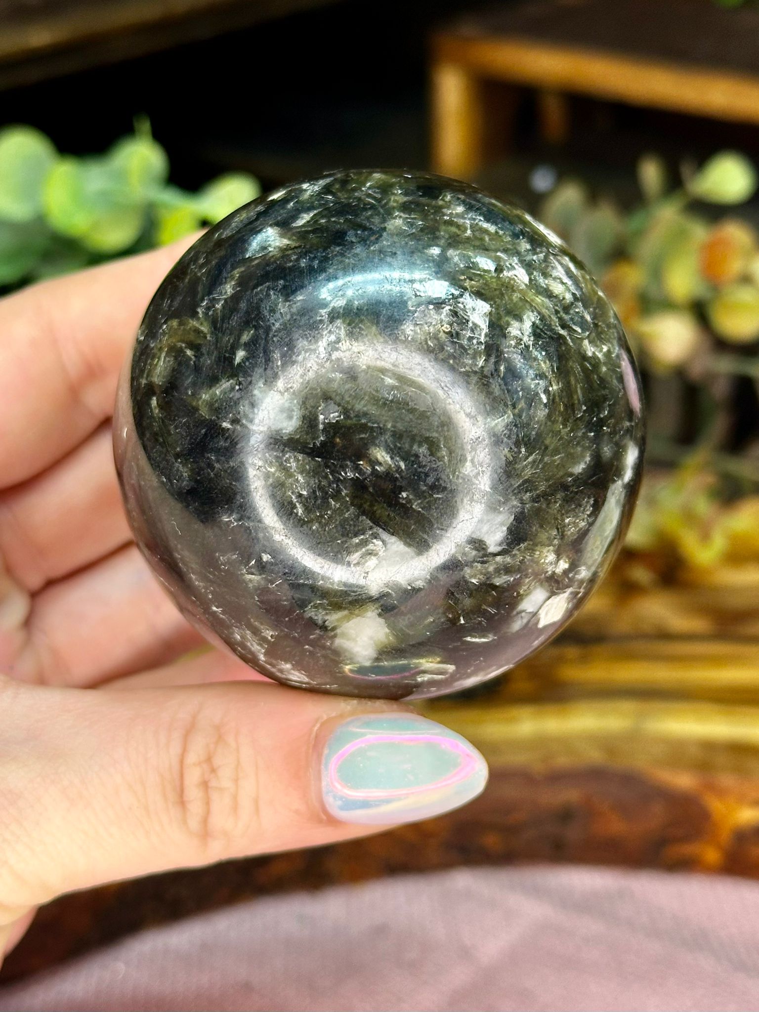 Green Tourmaline with Mica Crystal Sphere