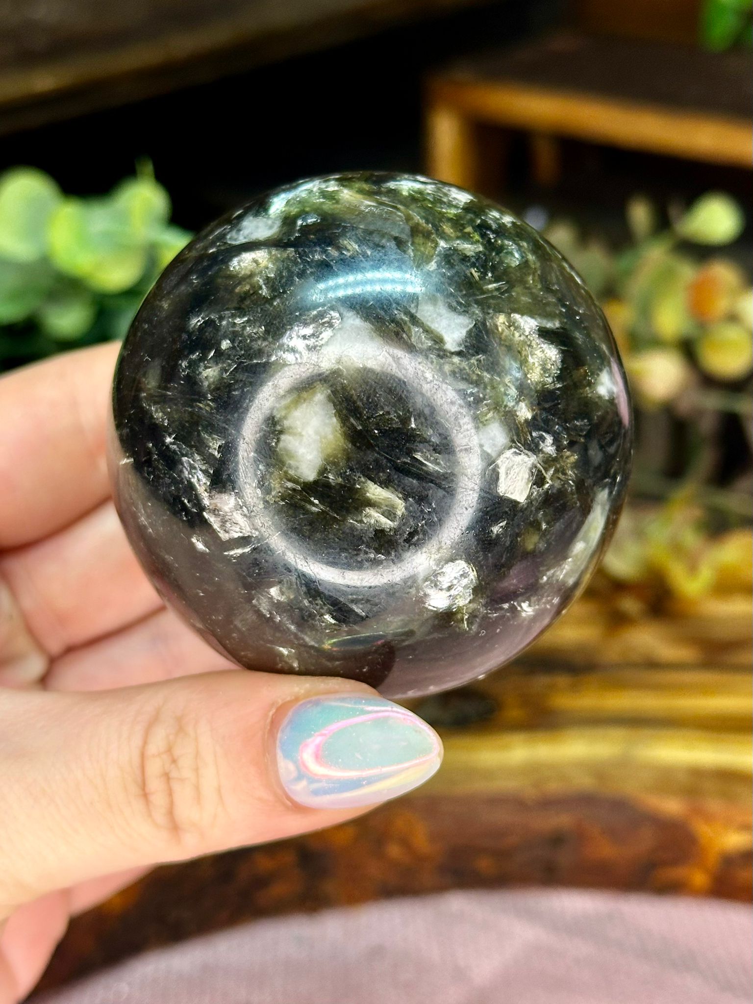 Green Tourmaline with Mica Crystal Sphere