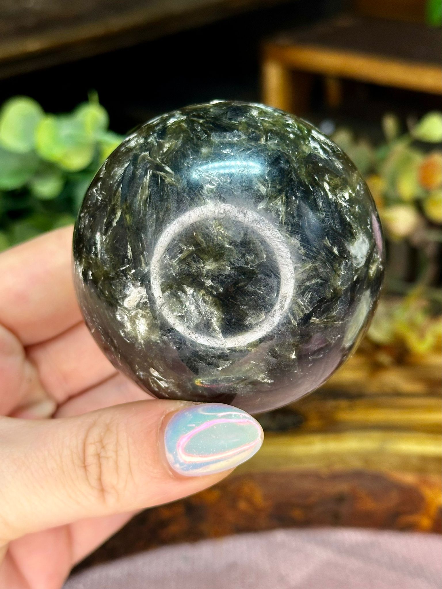 Green Tourmaline with Mica Crystal Sphere