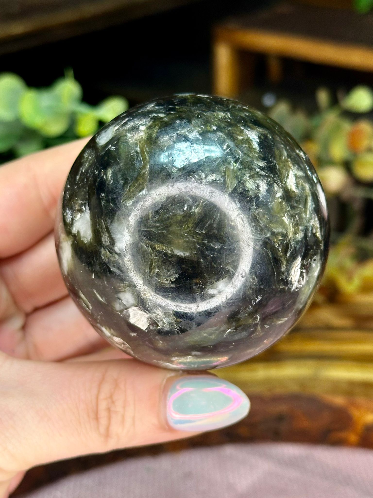 Green Tourmaline with Mica Crystal Sphere