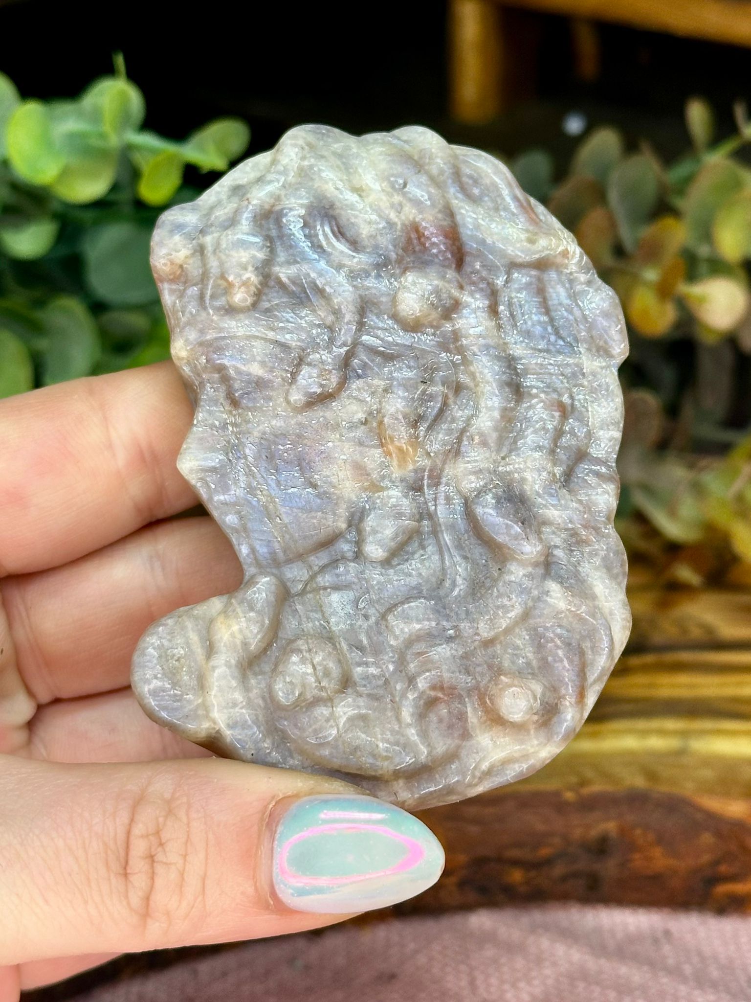 Moonstone & Sunstone Medusa Crystal Carving