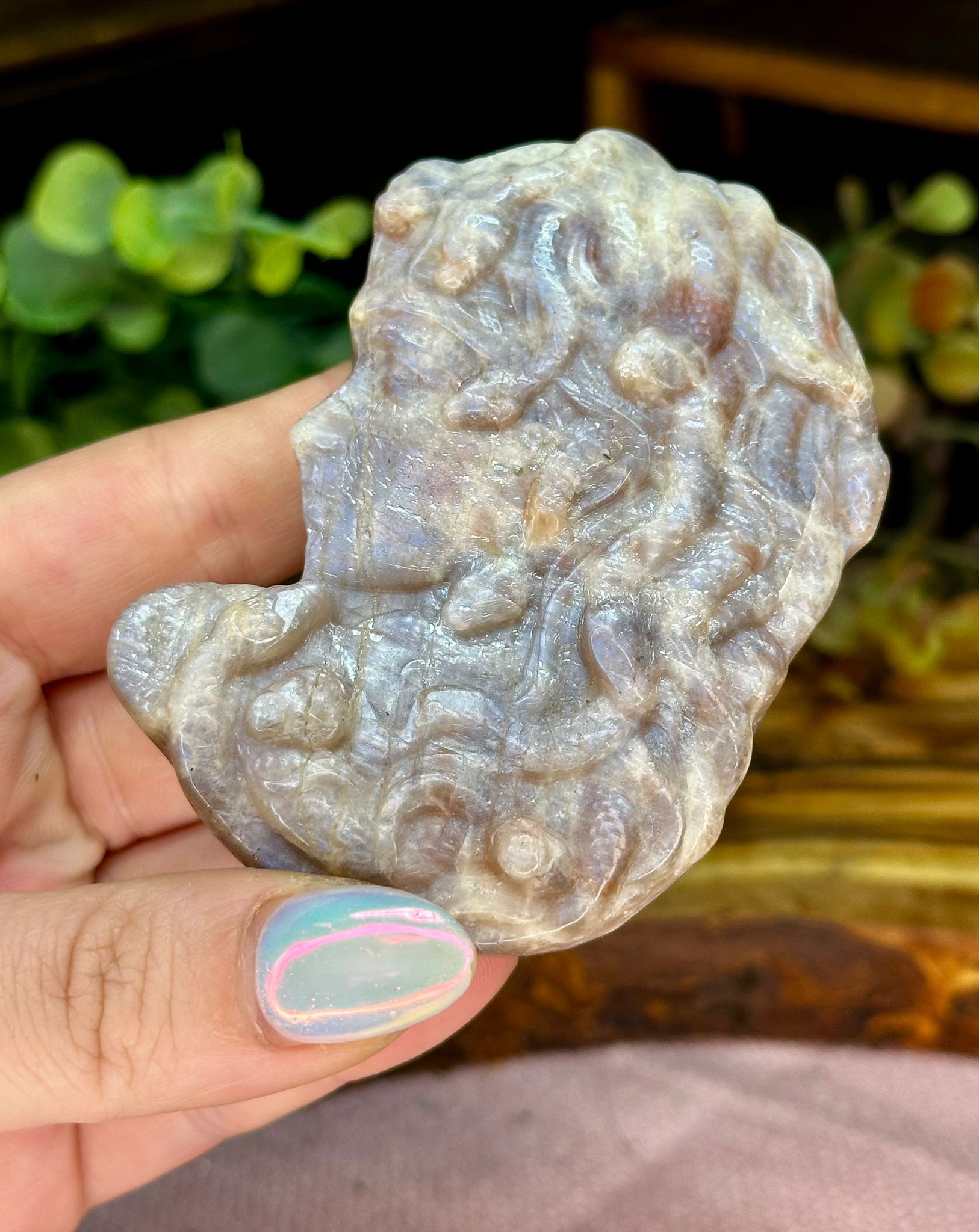 Moonstone & Sunstone Medusa Crystal Carving