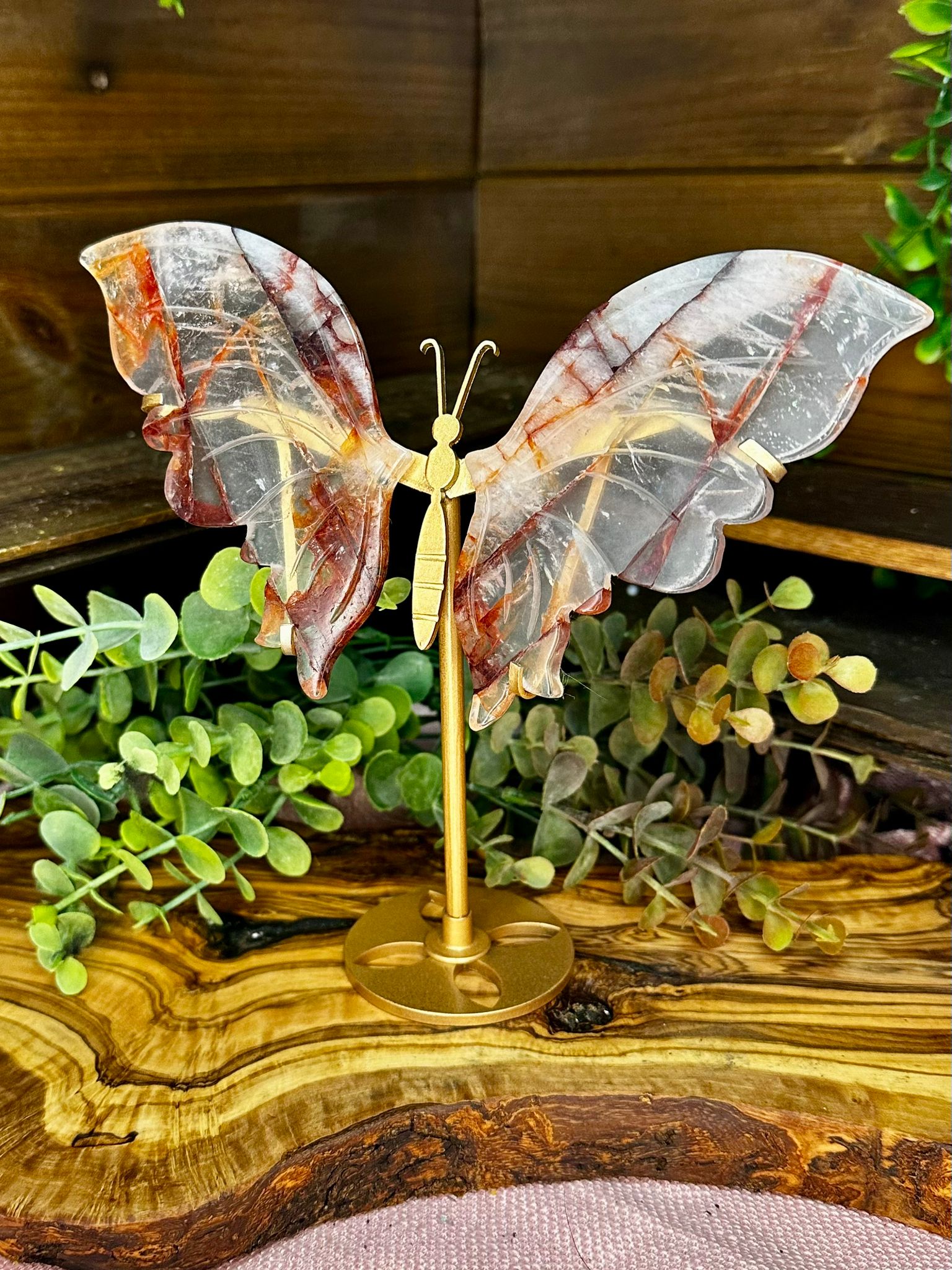 Large Fire Quartz Butterfly Wings on Stand