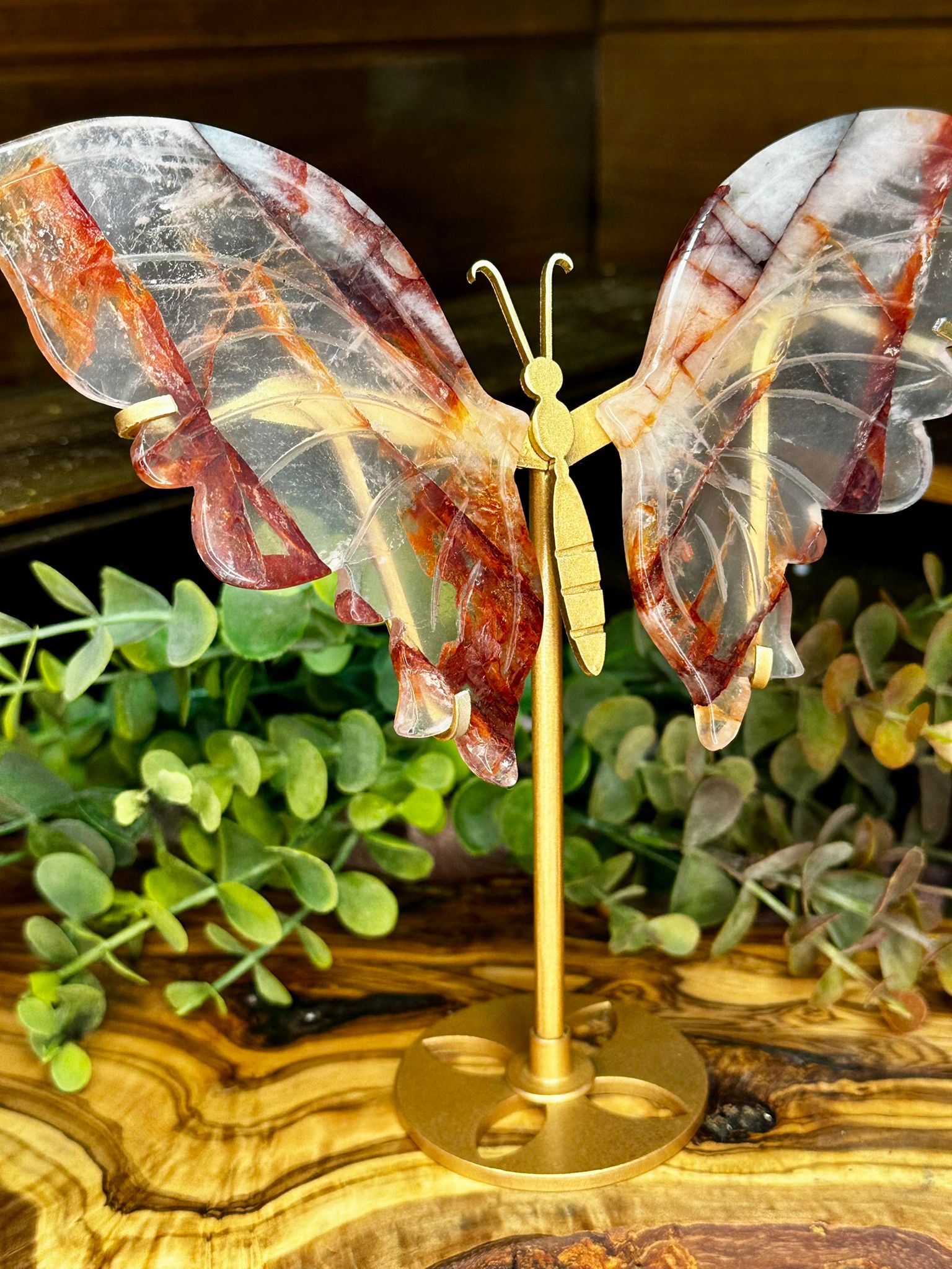 Large Fire Quartz Butterfly Wings on Stand