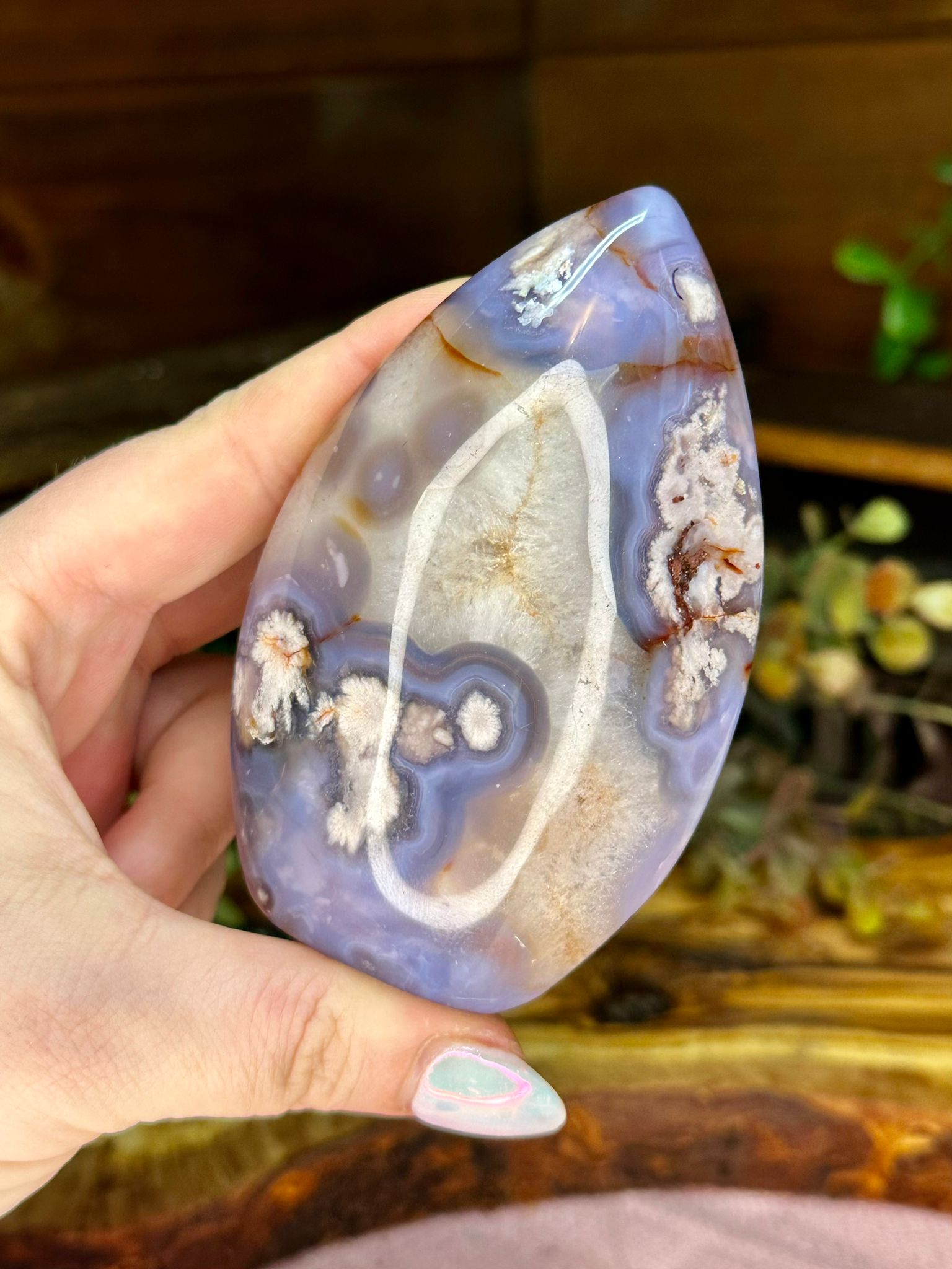 Blue Flower Agate Teardrop Freeform