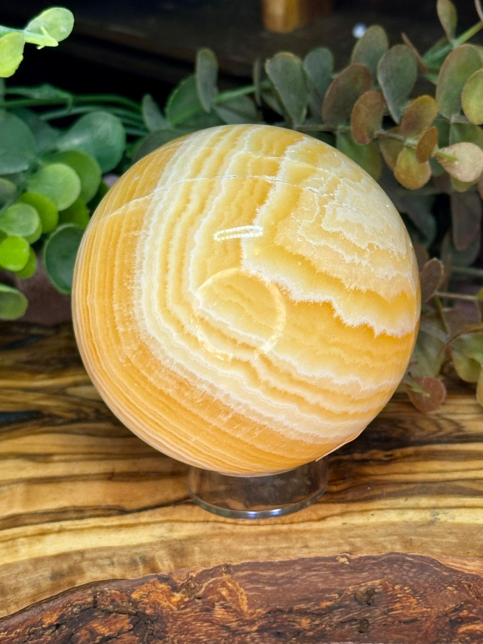 Large Banded Honey Calcite Sphere